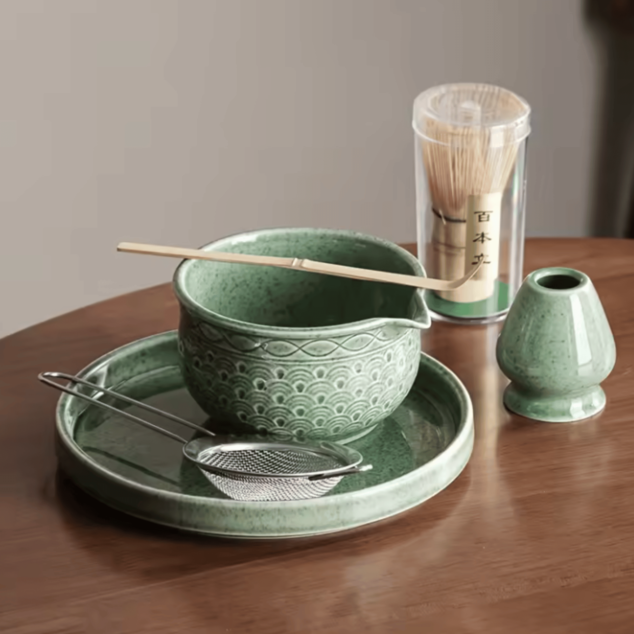 Japanese Ceramic Matcha Tea Set with Bamboo Whisk, Wave Pattern 6 PCS, Sets, Kveld Tools