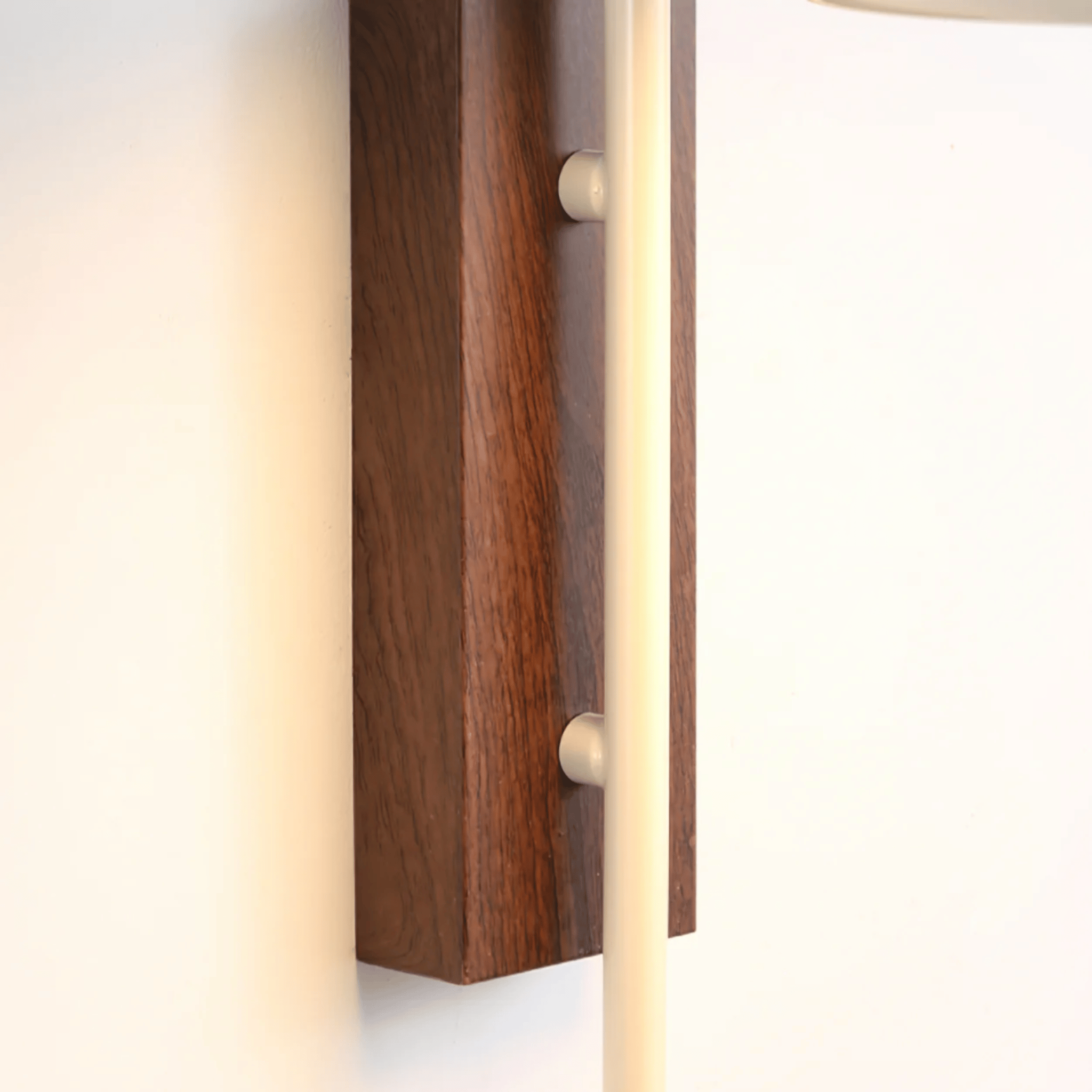 Modern White Wall Light with Dark Wood Base Sconce, Fixtures, Kveldra