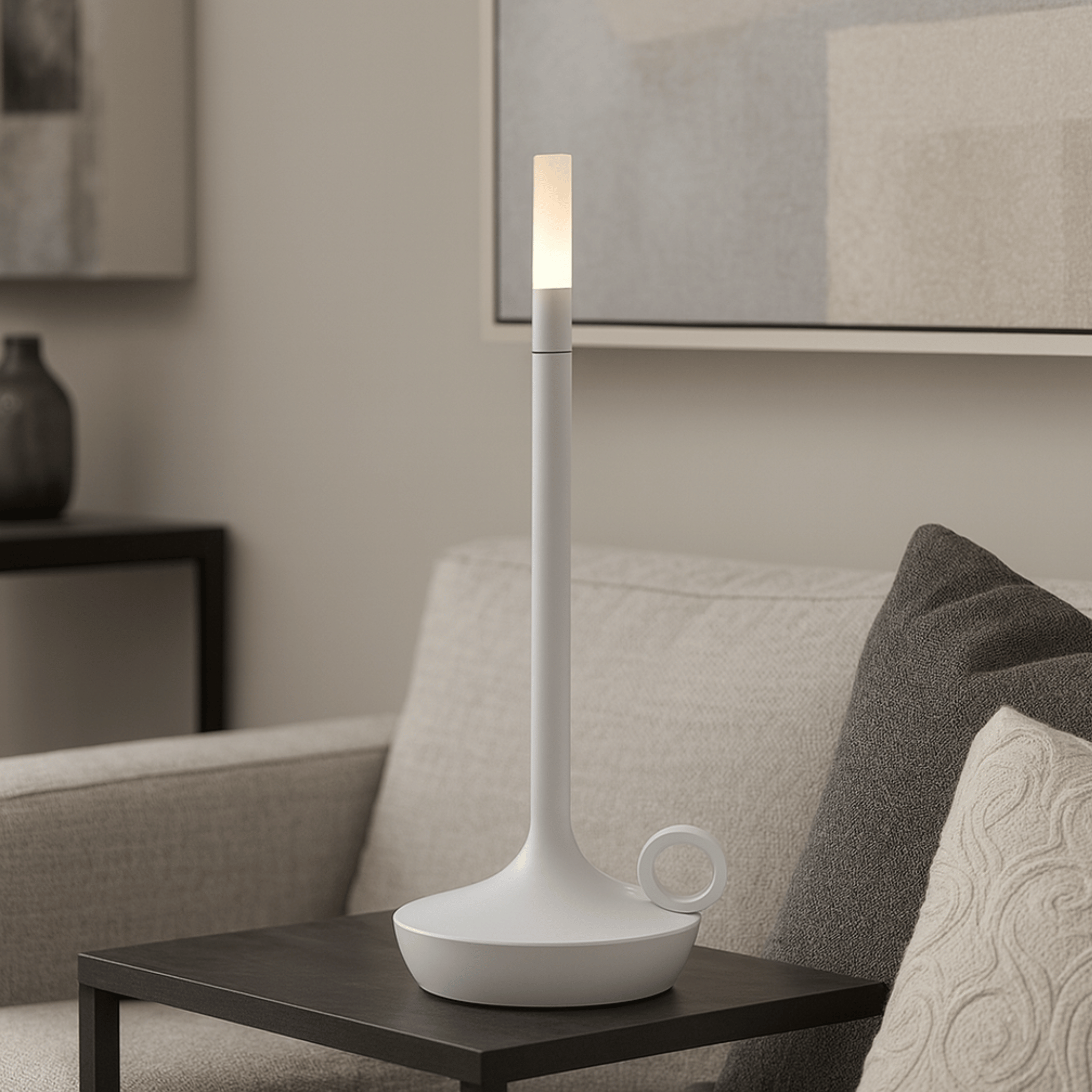 Kveldra Cordless LED Table Lamp with Touch Control, Black, Lamps, Rechargeable Candlelight