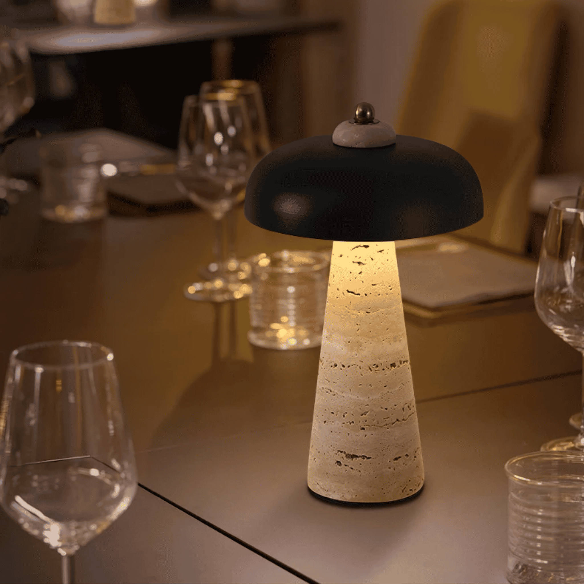 Natural Stone Wireless Dimmable Table Lamp Skonne, Lamps, Kveldstein Rechargeable