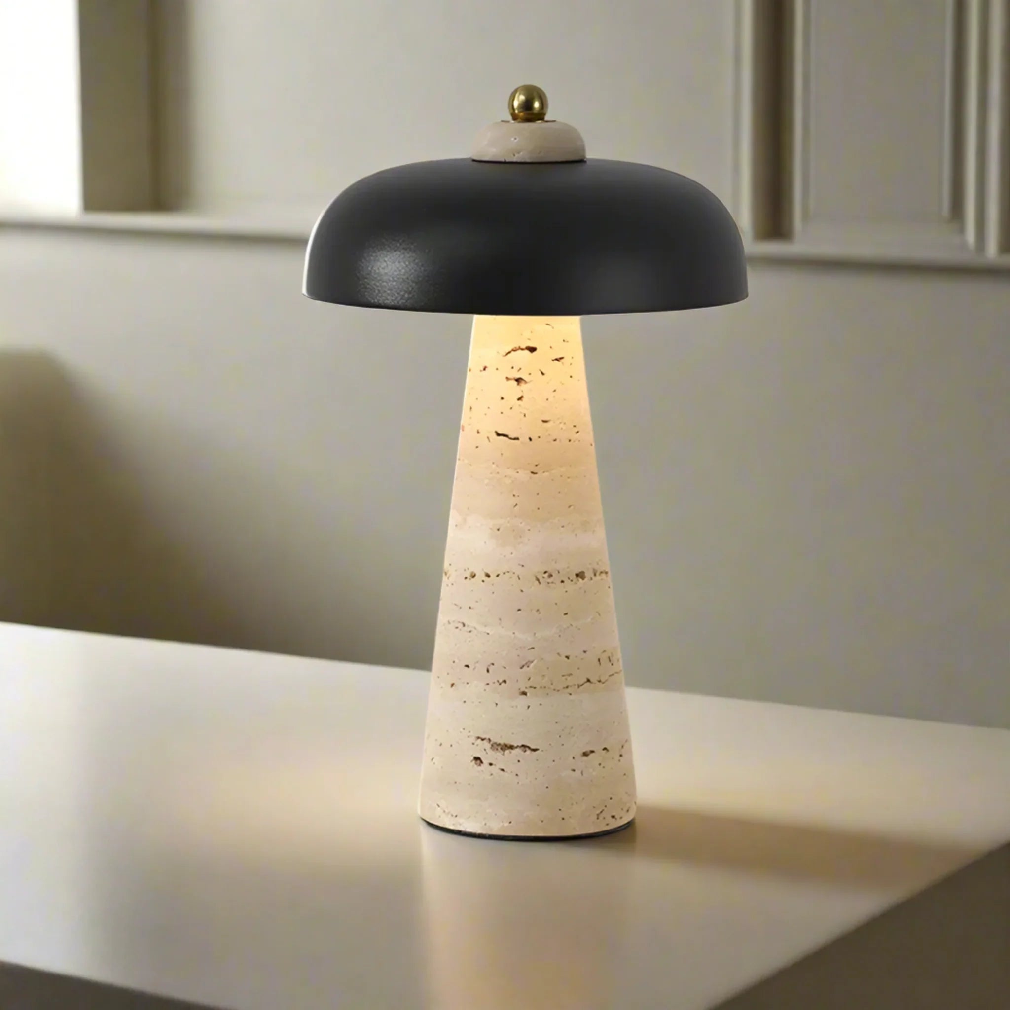 Natural Stone Wireless Dimmable Table Lamp Skonne, Black, Lamps, Kveldstein Rechargeable