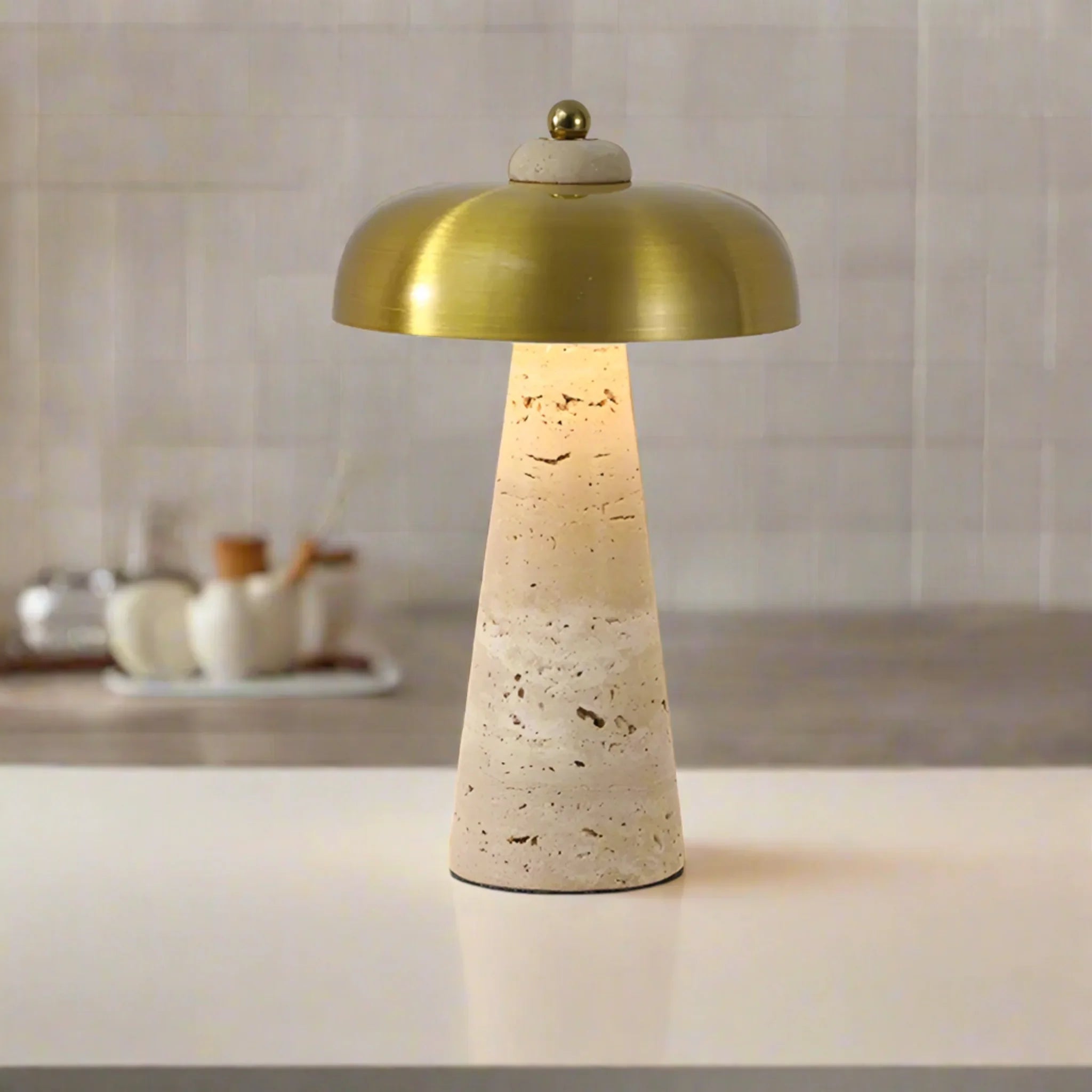 Natural Stone Wireless Dimmable Table Lamp Skonne, Gold, Lamps, Kveldstein Rechargeable