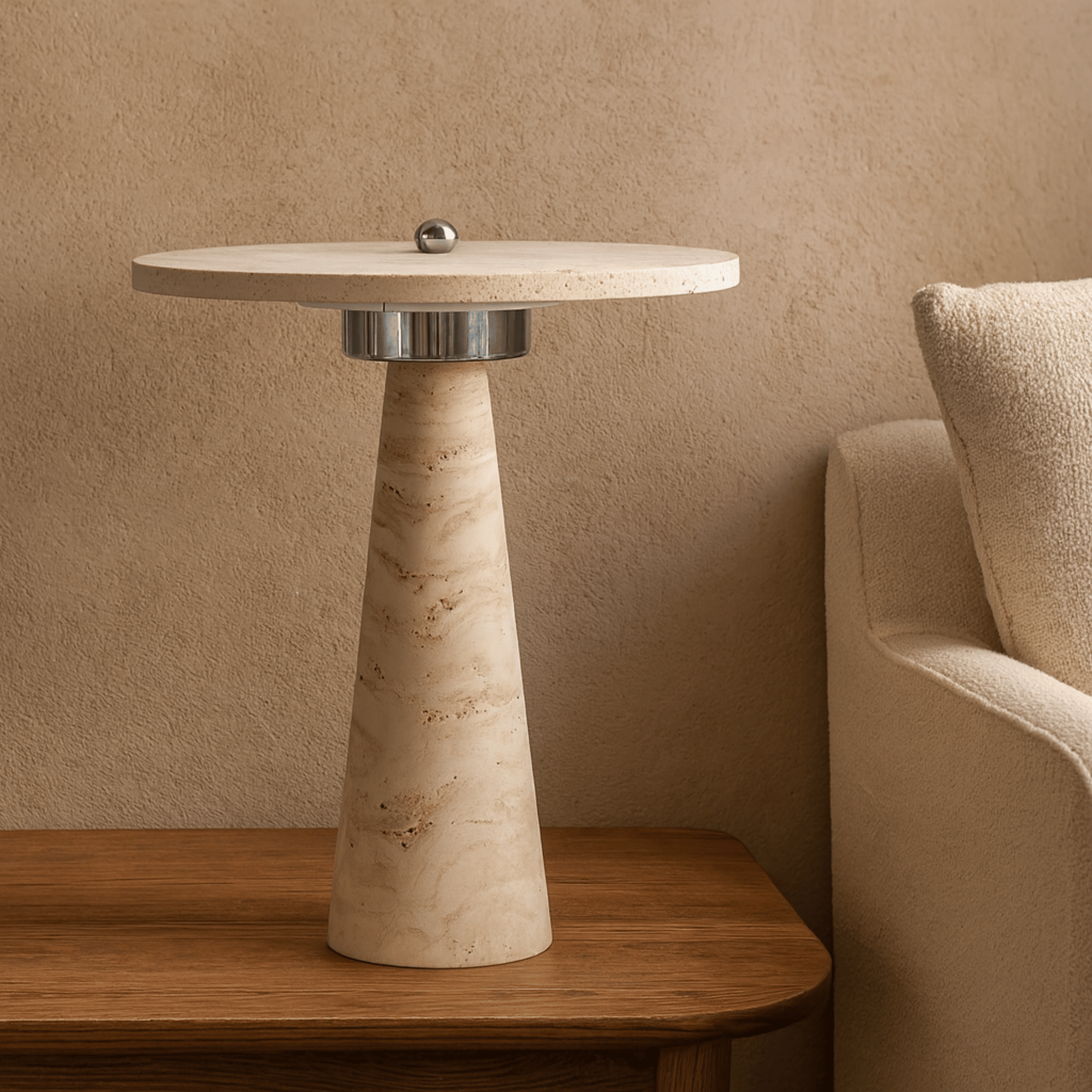 Travertine Stone Table Lamp with 3-Color LED Light, Lamps, Kveldsten
