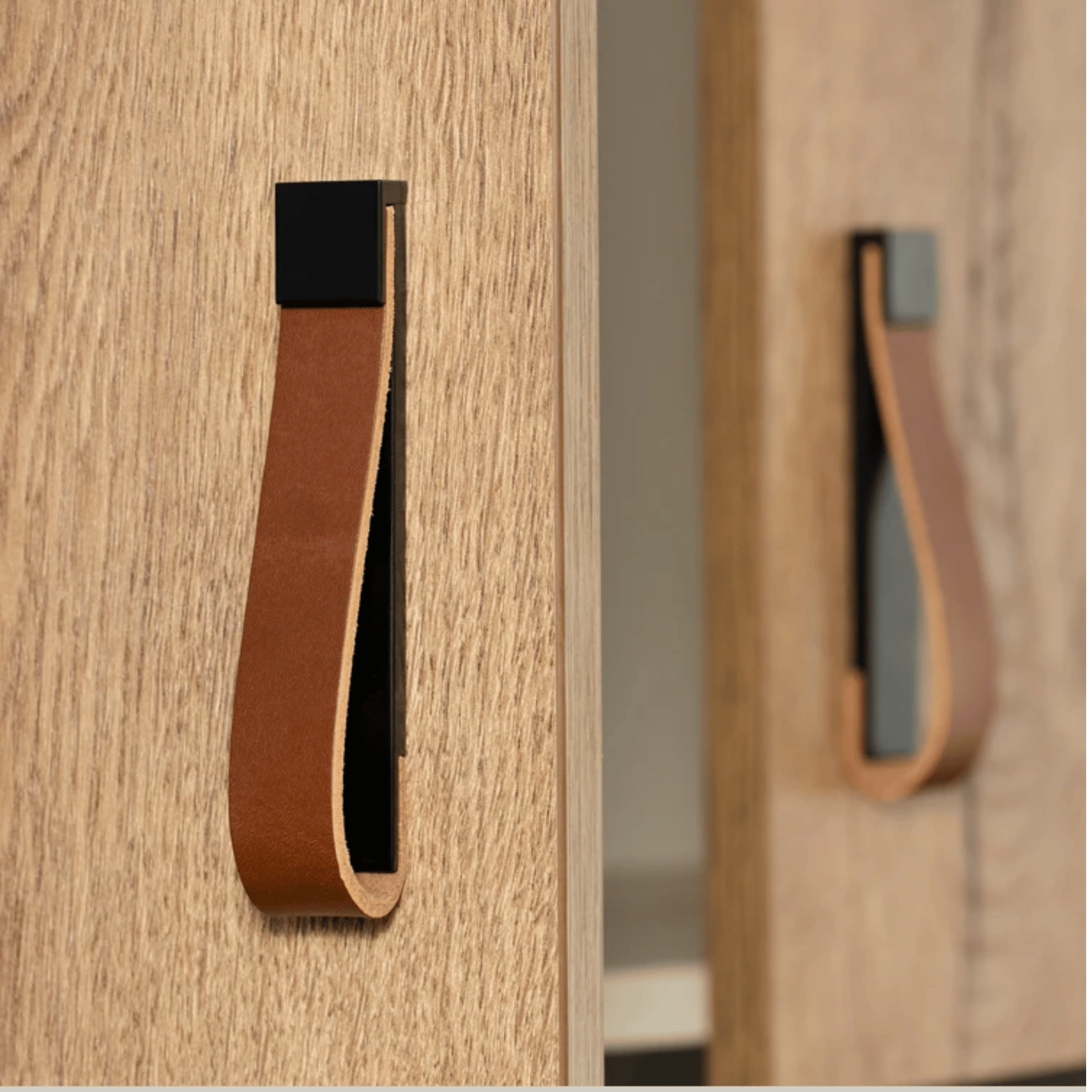 Leather Brass Cabinet Handles and Knobs — Skonne, Medium Brown & Black Pull, Lærka