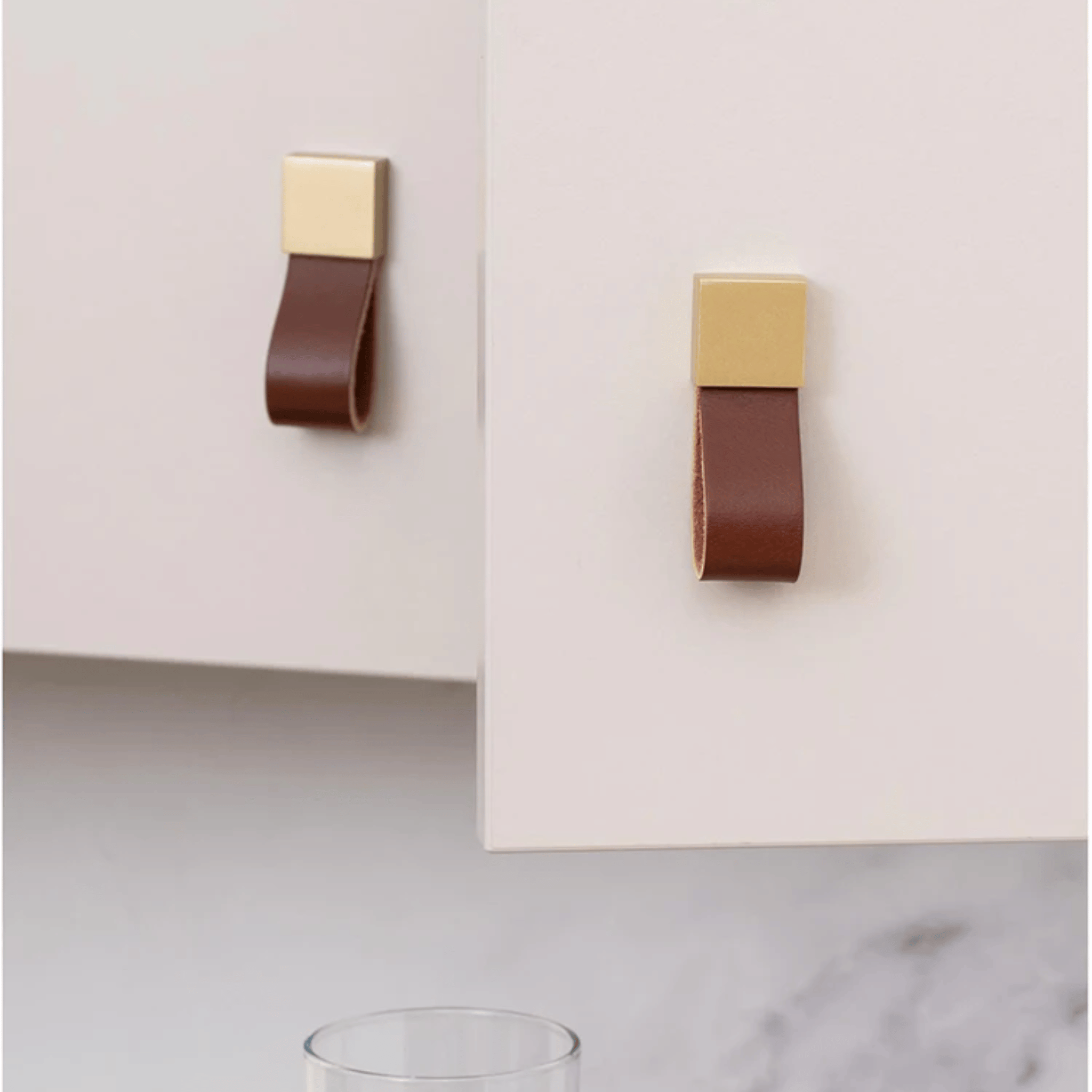 Leather Brass Cabinet Handles and Knobs — Skonne, &, Lærka