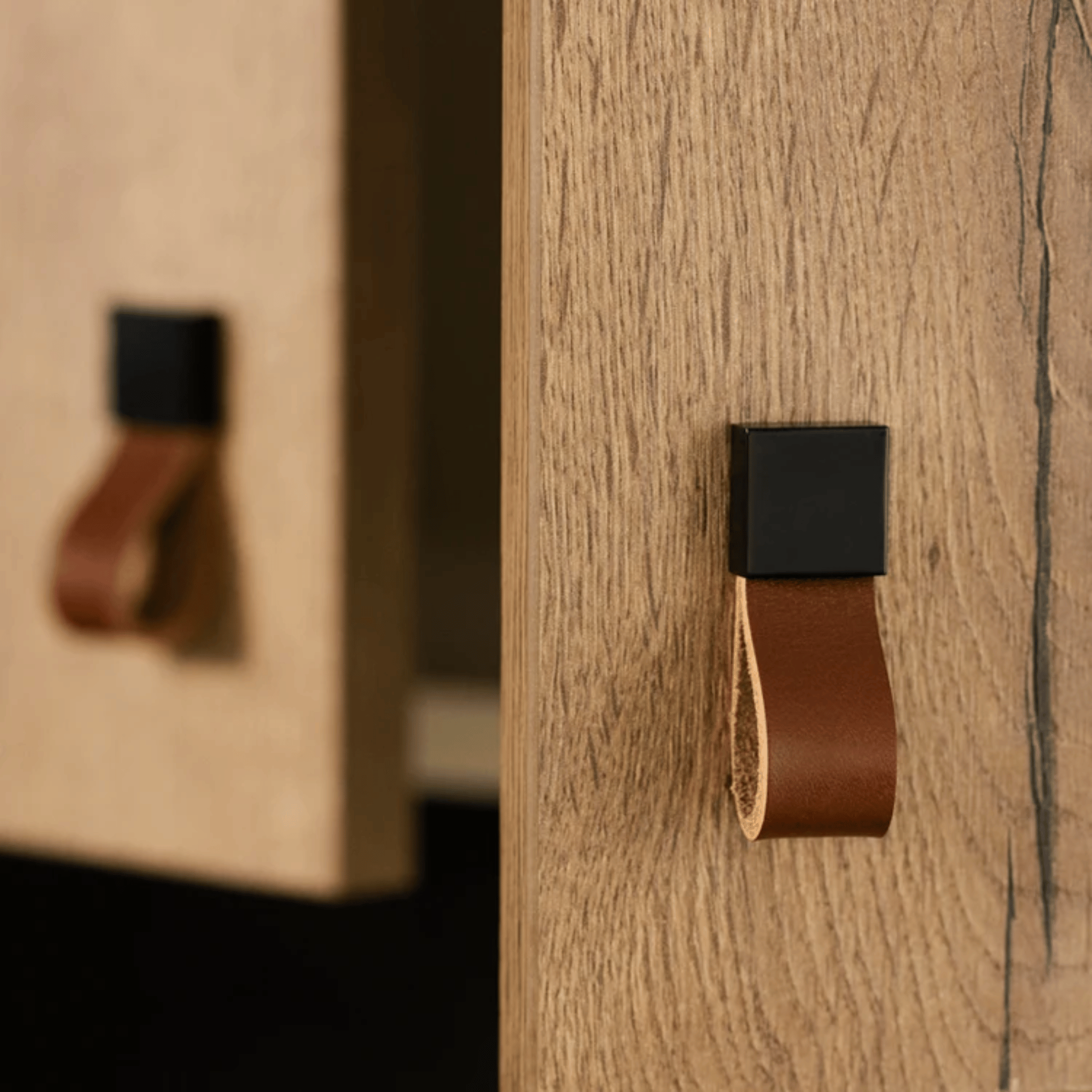 Leather Brass Cabinet Handles and Knobs — Skonne, Small Brown & Black Pull, Lærka