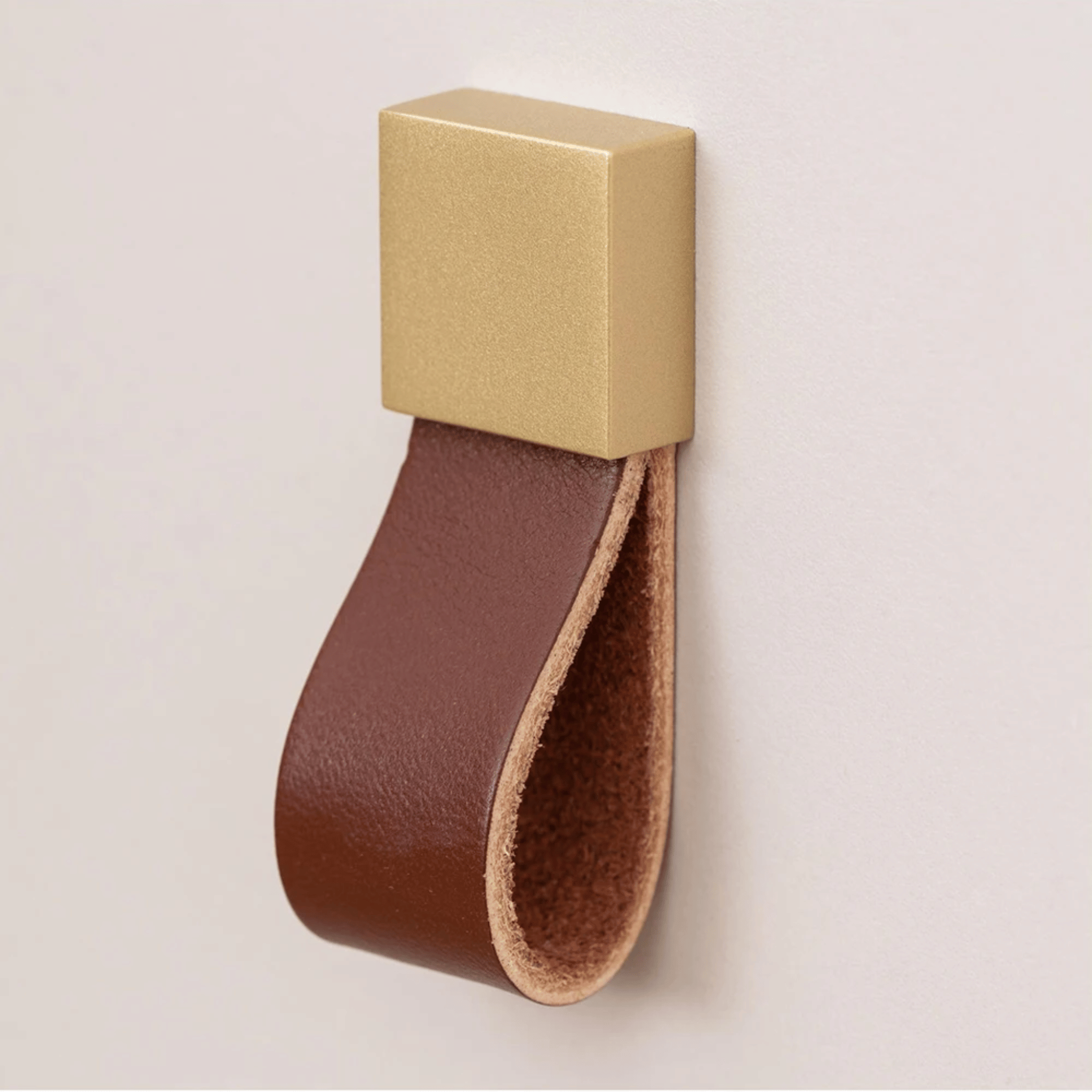 Leather Brass Cabinet Handles and Knobs — Skonne, Small Gold & Brown Pull, Lærka