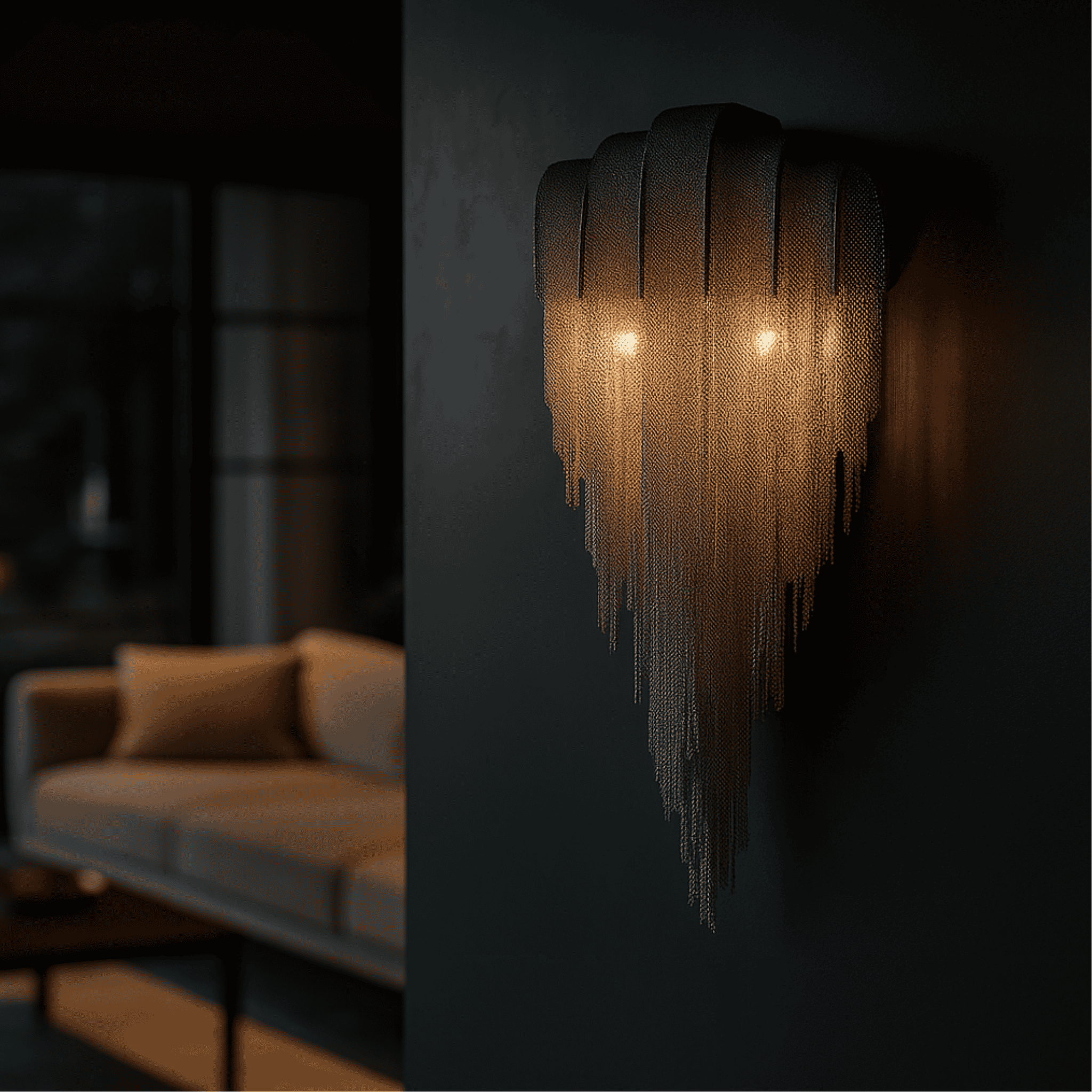 Lenka Luxury Chrome Chain Tassel Wall Sconce, Light Fixtures, for Modern Homes