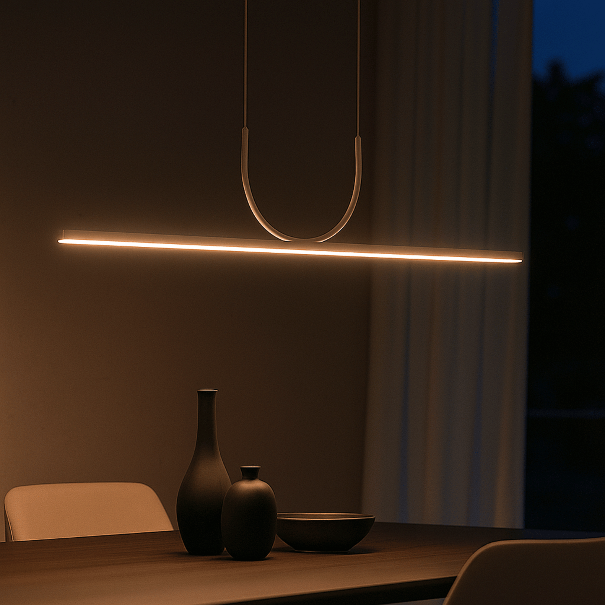Linnea Linear LED Pendant Light for Dining Rooms, Ceiling Fixtures, White Minimalist