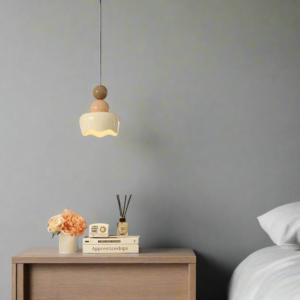 Cream Resin Glass Pendant Light for Bedroom Decor, Ceiling Fixtures, Ljuva