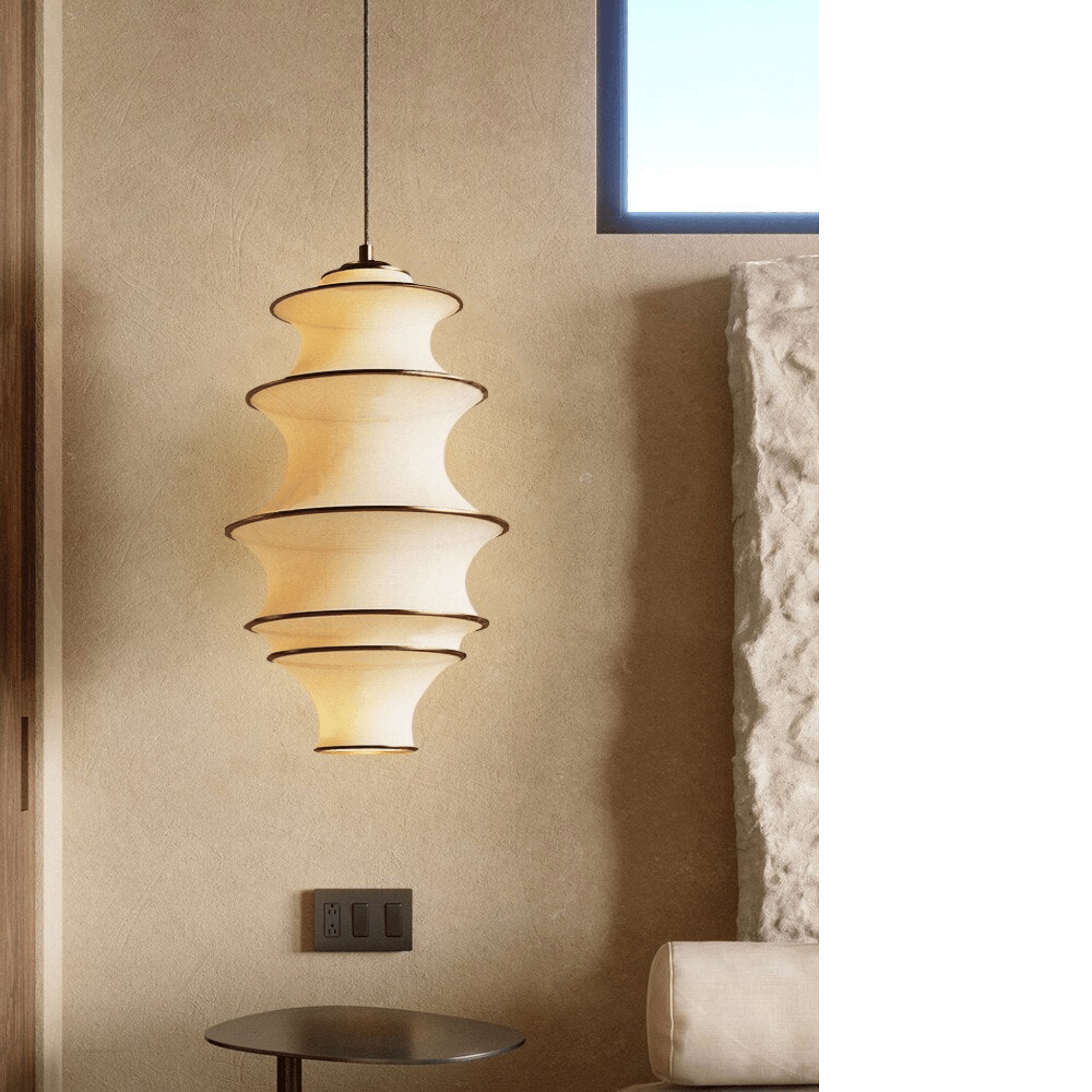 Ljuva Sculpted Fabric Pendant Light for Modern Lofts, Ceiling Fixtures, Sculptural in Ivory