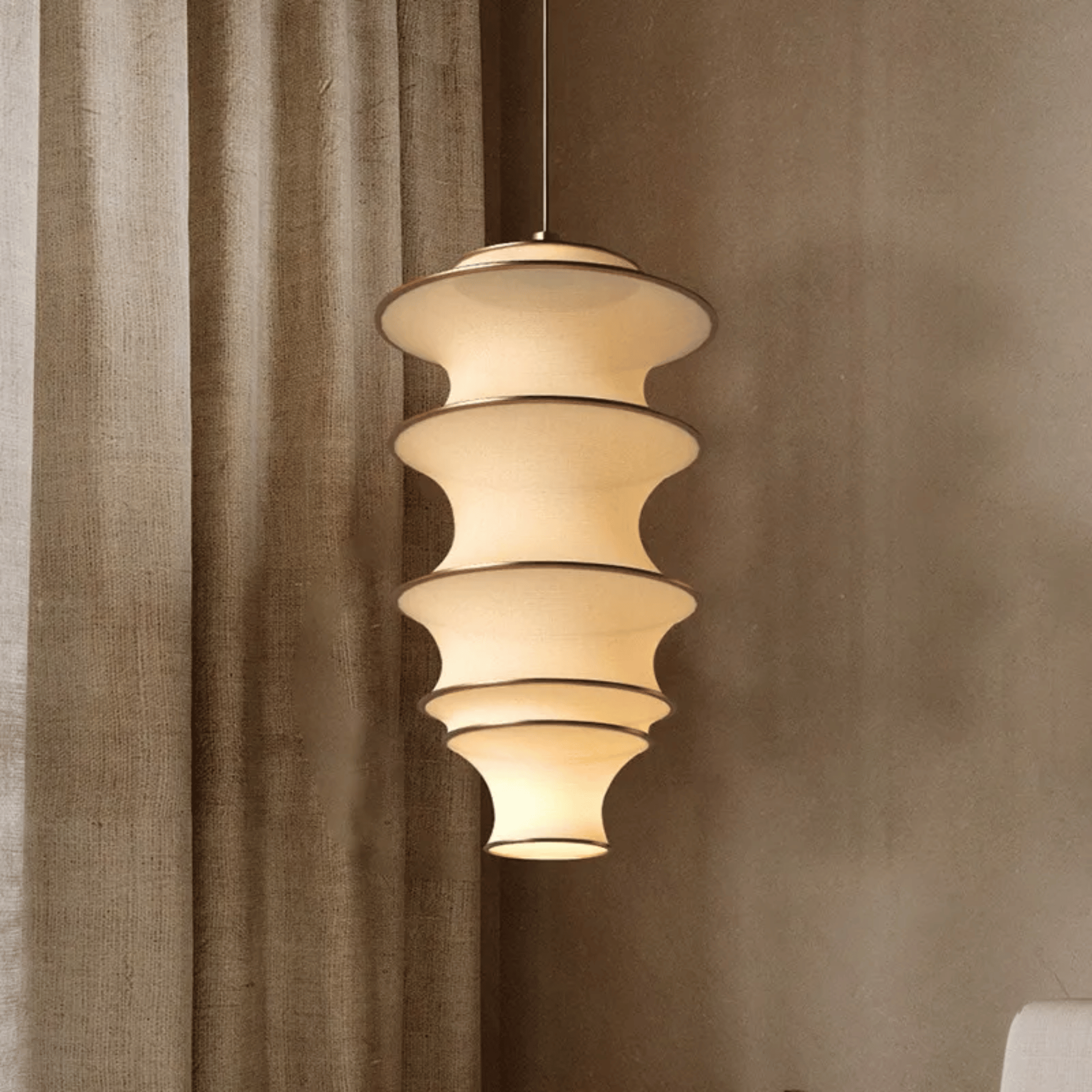 Ljuva Sculpted Fabric Pendant Light for Modern Lofts, Ceiling Fixtures, Sculptural in Ivory