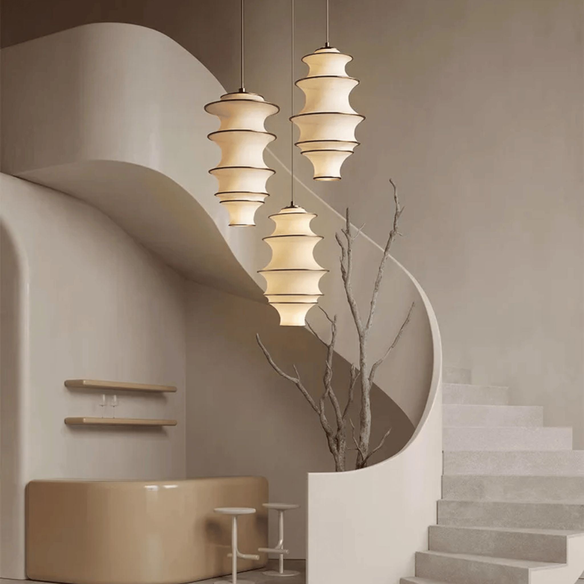 Ljuva Sculpted Fabric Pendant Light for Modern Lofts, Ceiling Fixtures, Sculptural in Ivory