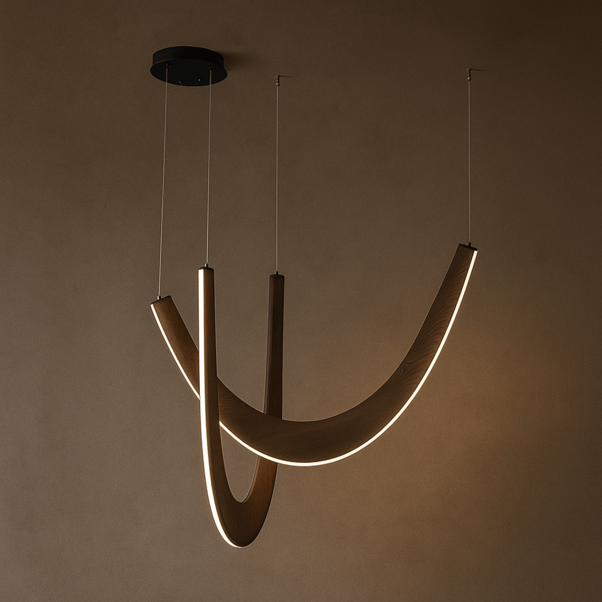 Lybue Wooden LED Pendant Light - U-Shape Nordic Design, Dark Wood, Ceiling Fixtures, Solid Dimmable