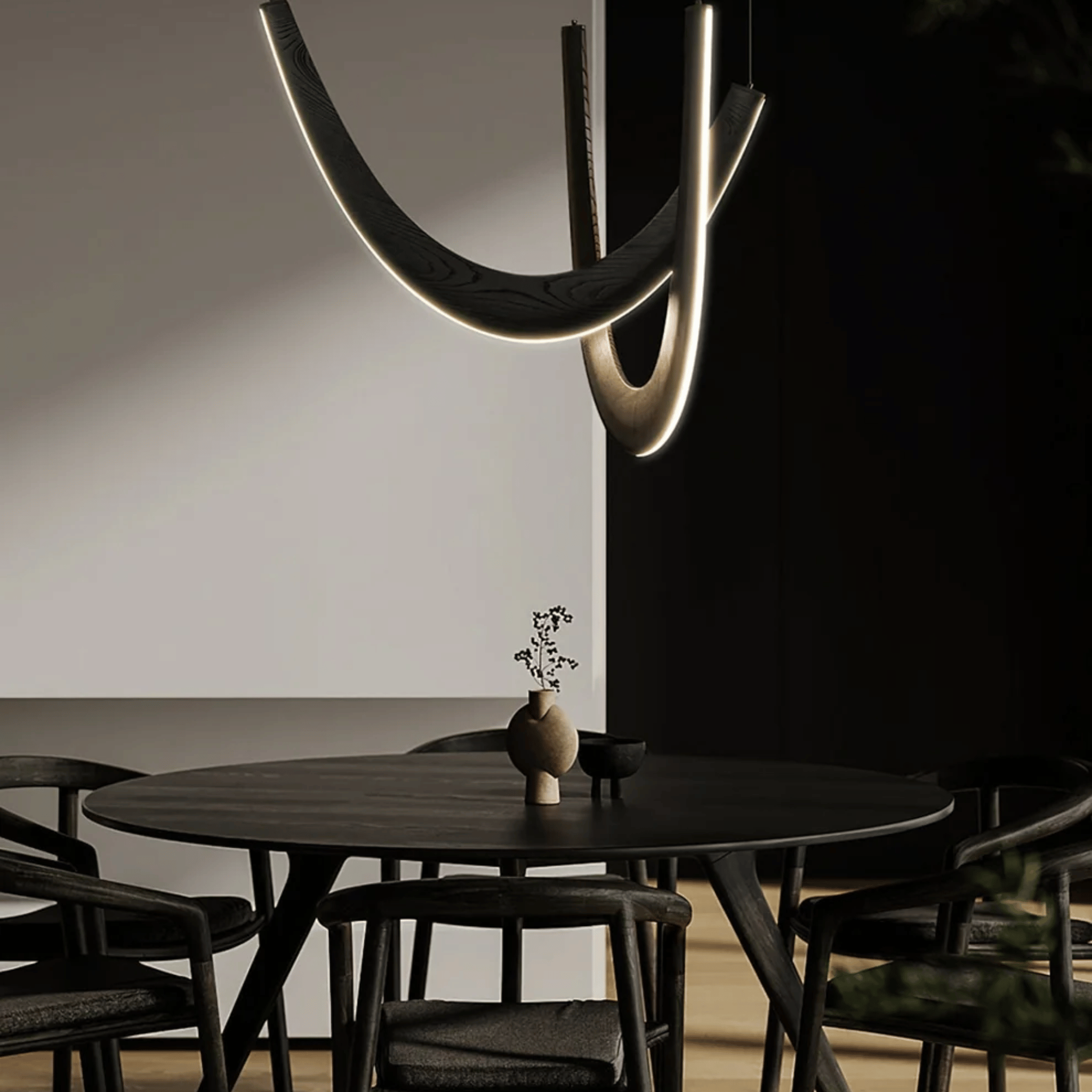 Lybue Wooden LED Pendant Light - U-Shape Nordic Design, Ceiling Fixtures, Solid Wood Dimmable