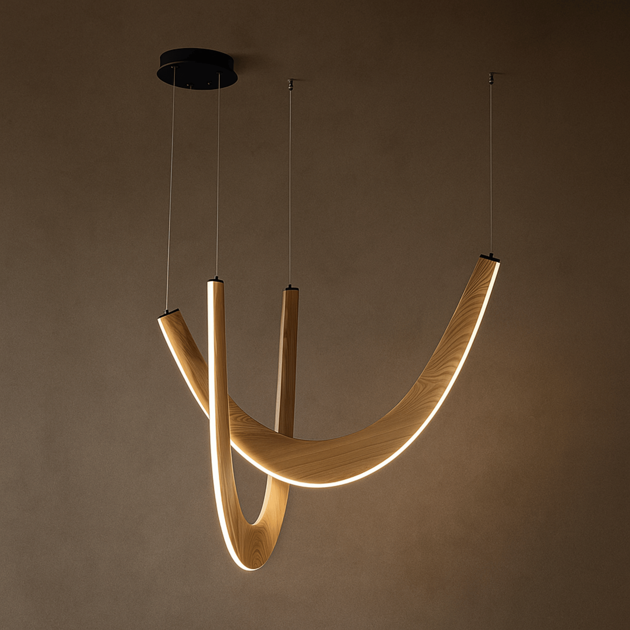 Lybue Wooden LED Pendant Light - U-Shape Nordic Design, Wood, Ceiling Fixtures, Solid Dimmable