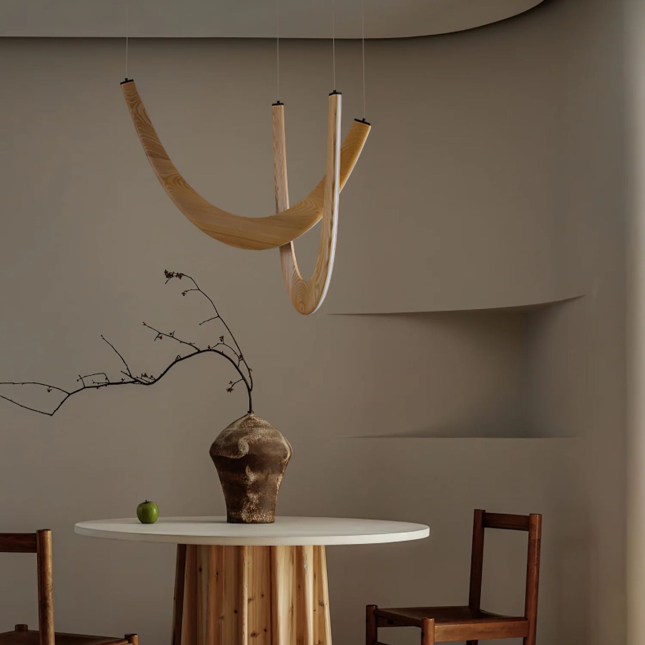 Lybue Wooden LED Pendant Light - U-Shape Nordic Design, Ceiling Fixtures, Solid Wood Dimmable