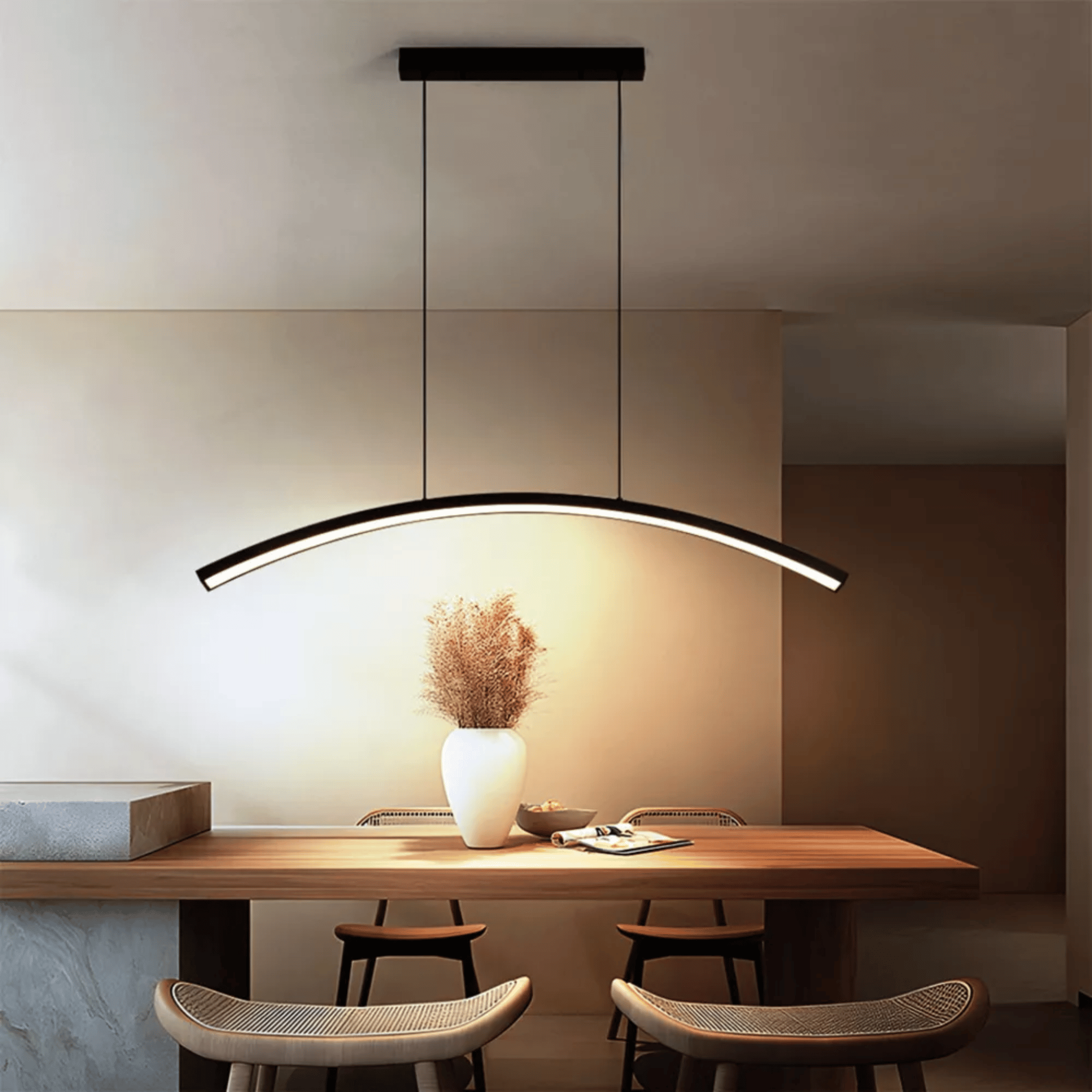 Curved Arc LED Chandelier – Nordic Pendant Lights, Ceiling Light Fixtures, Lysbu in Black