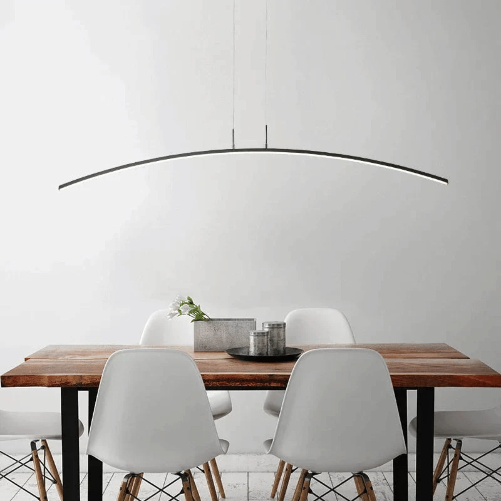 Curved Arc LED Chandelier – Nordic Pendant Lights, Ceiling Light Fixtures, Lysbu in Black
