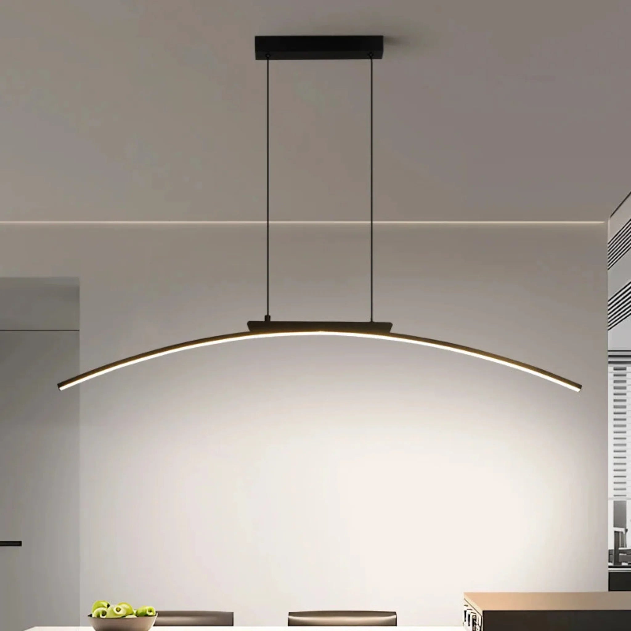 Curved Arc LED Chandelier – Nordic Pendant Lights, Ceiling Light Fixtures, Lysbu in Black