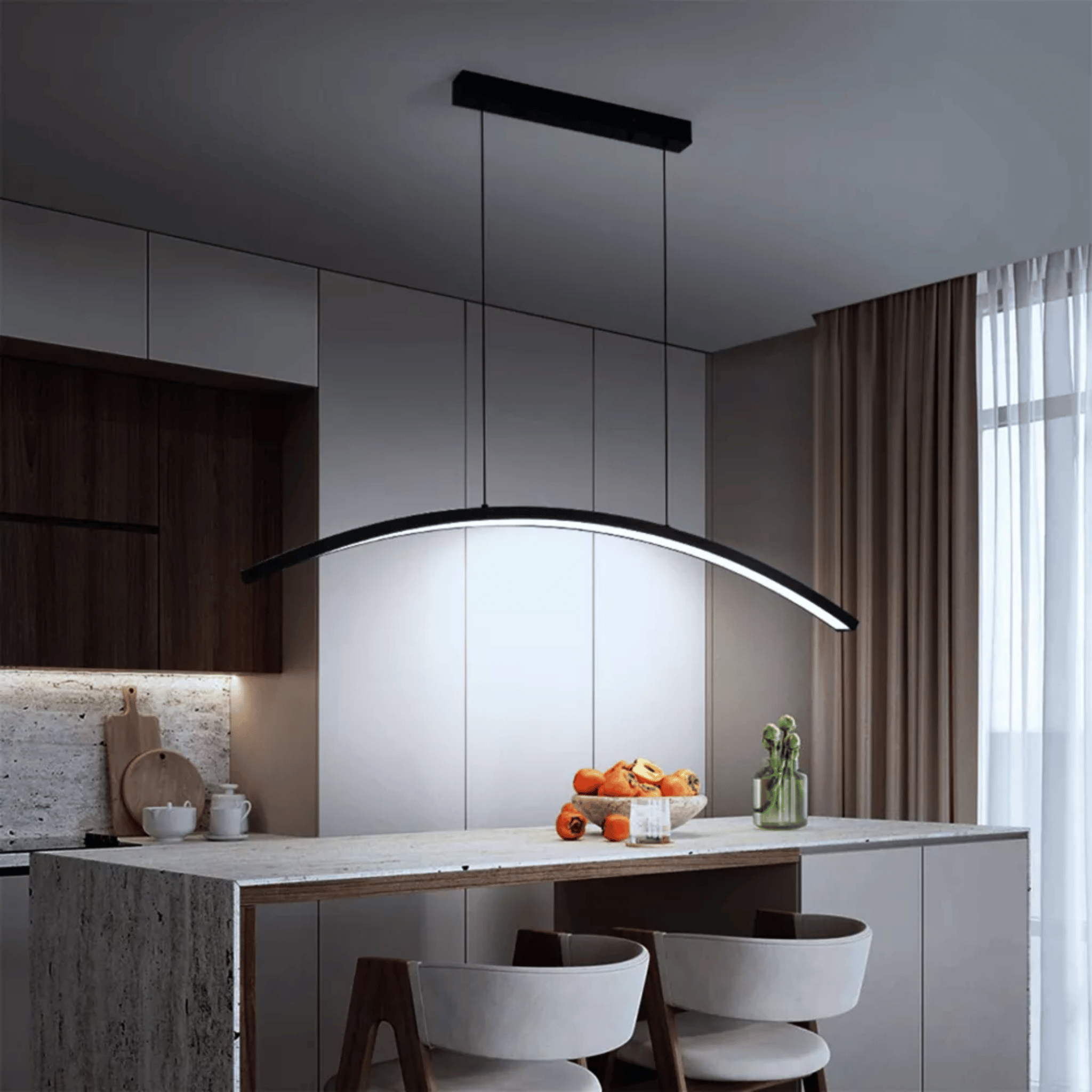 Curved Arc LED Chandelier – Nordic Pendant Lights, Ceiling Light Fixtures, Lysbu in Black