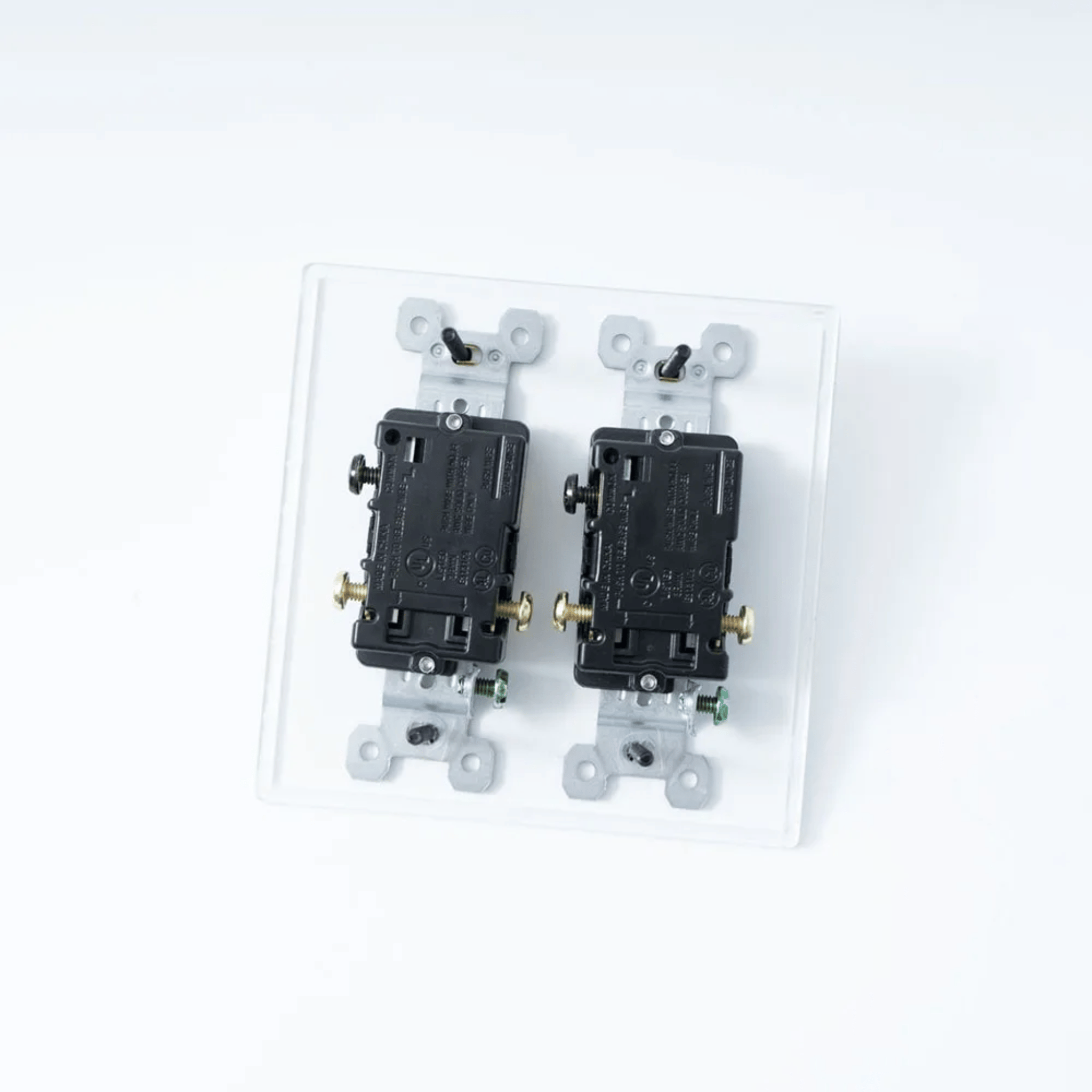 Designer White Brass Toggle Switch Panel by Skonne, Single-Pole Switches, Lysvakt UL Certified