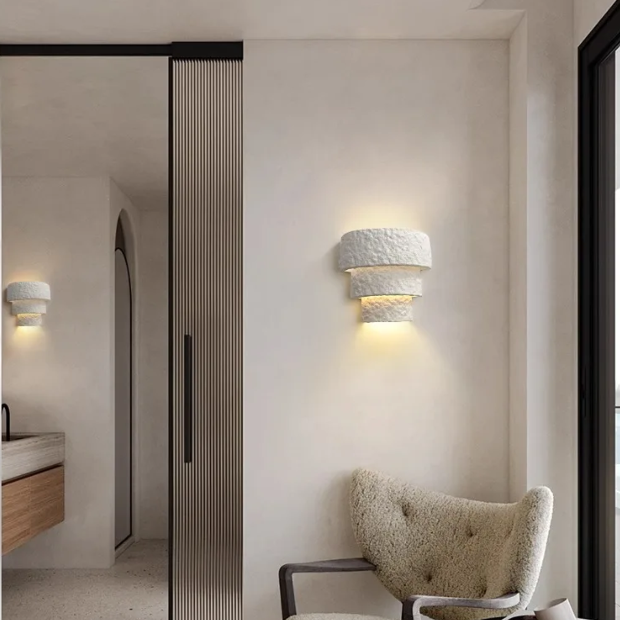 Lysvei Minimalist Gypsum Wall Sconce Light Fixture, Fixtures, Hand-Finished