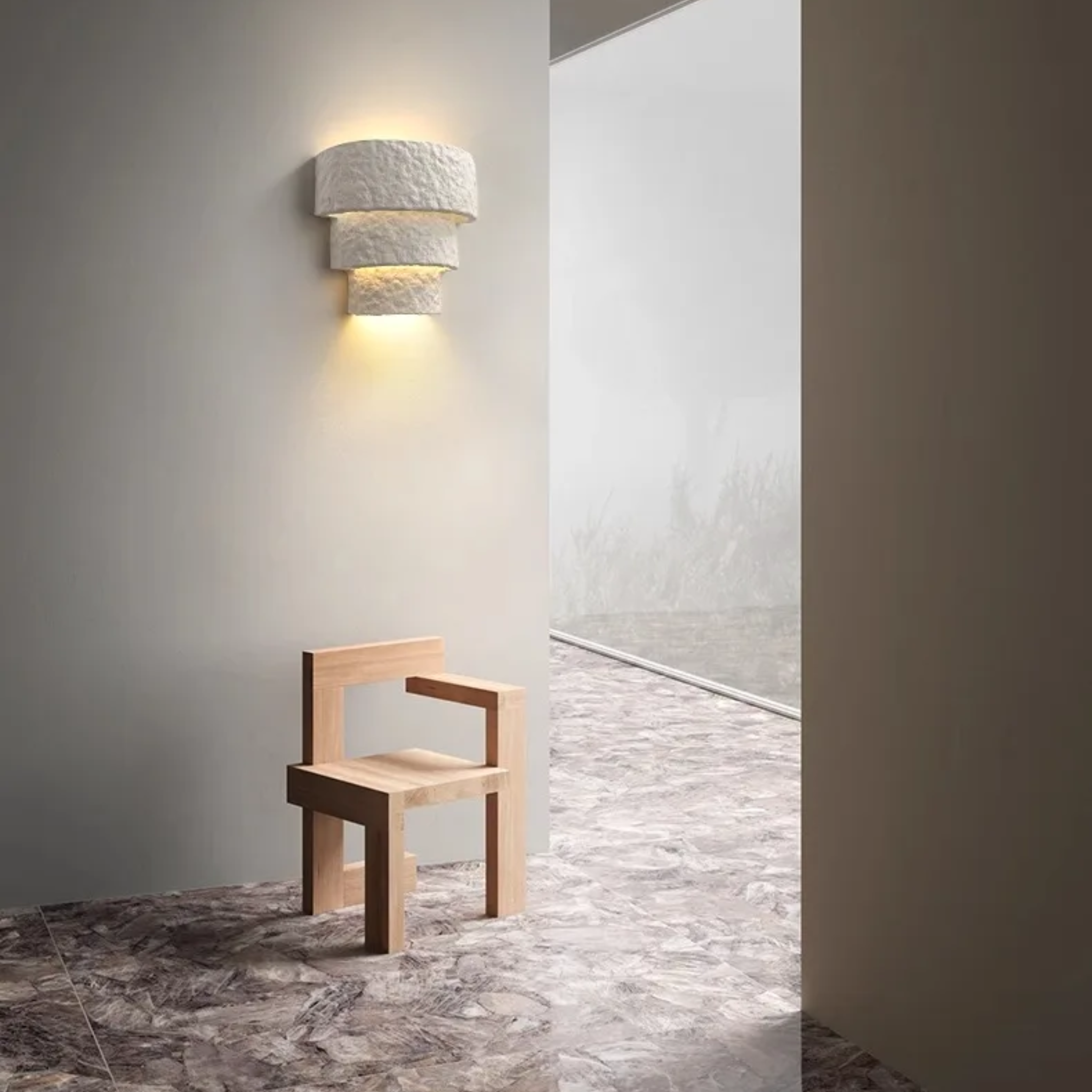 Lysvei Minimalist Gypsum Wall Sconce Light Fixture, Fixtures, Hand-Finished