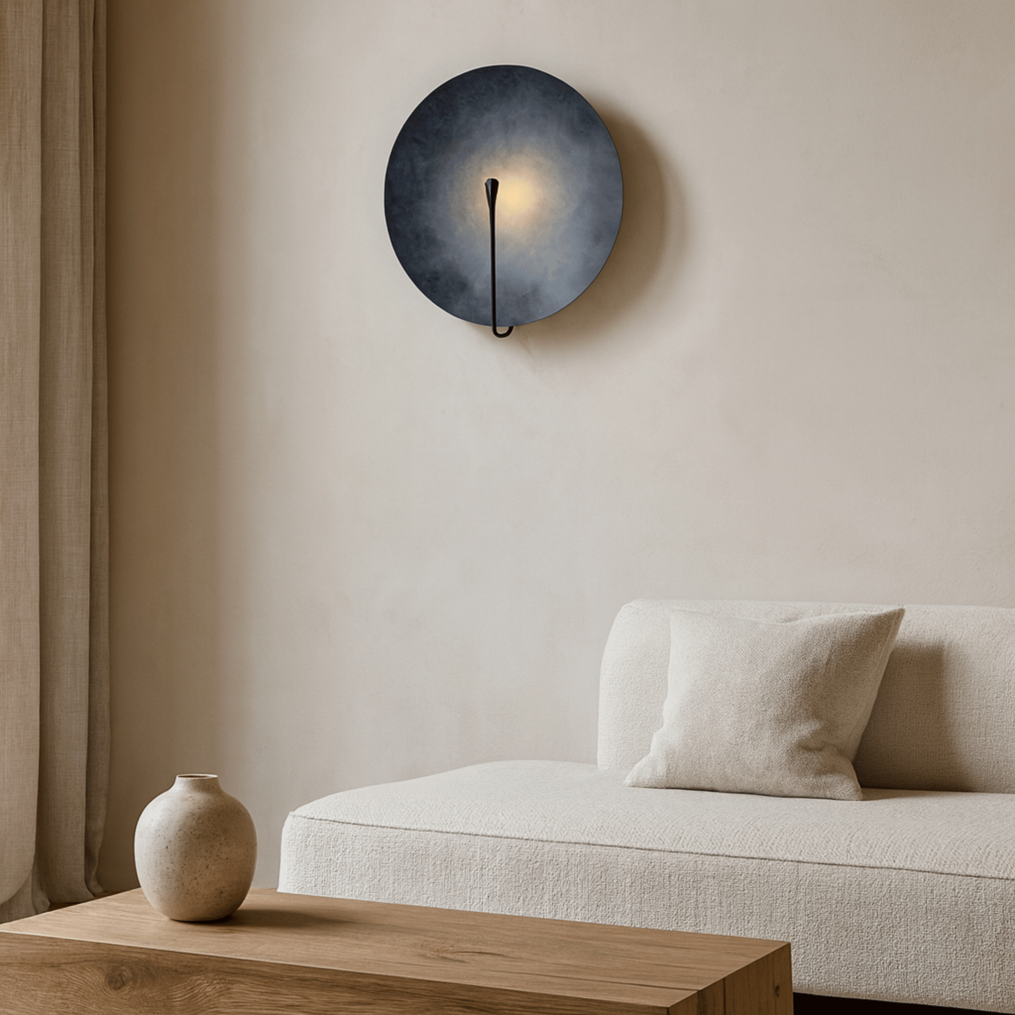 Black Stainless Steel Round Disc Wall Light Sconce, Small, Fixtures, Månedis
