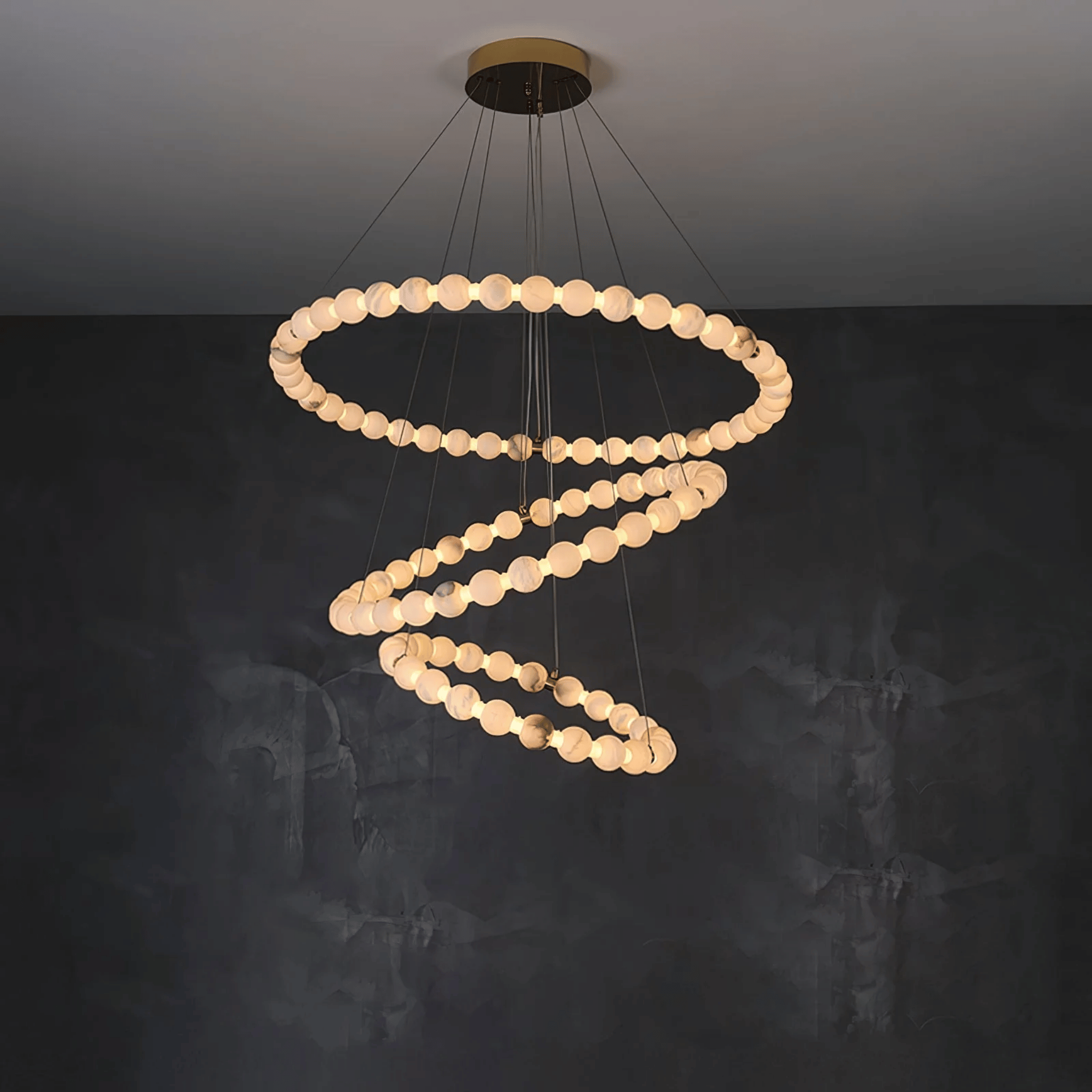 Spiral Marble Ball LED Chandelier for High Ceilings, Large, Ceiling Light Fixtures, Marglød Sculptural
