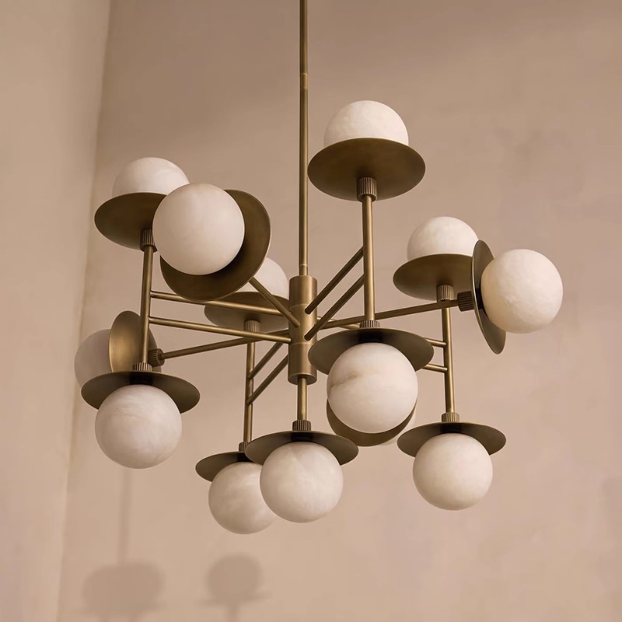 Marble Globe Chandelier 13 Lights with Brass Frame, Chandeliers, Marmora 13-Light Natural