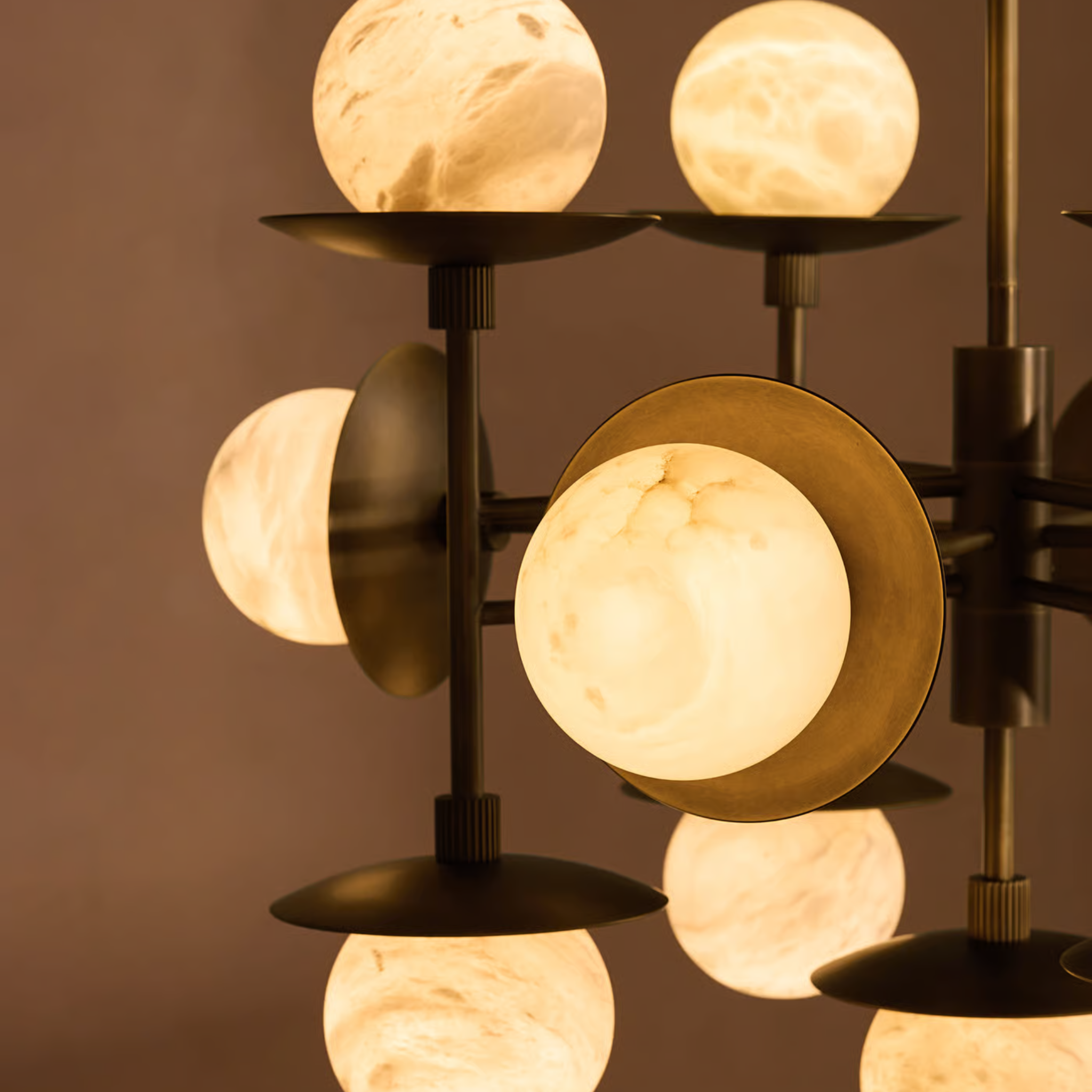 Marble Globe Chandelier 13 Lights with Brass Frame, Chandeliers, Marmora 13-Light Natural