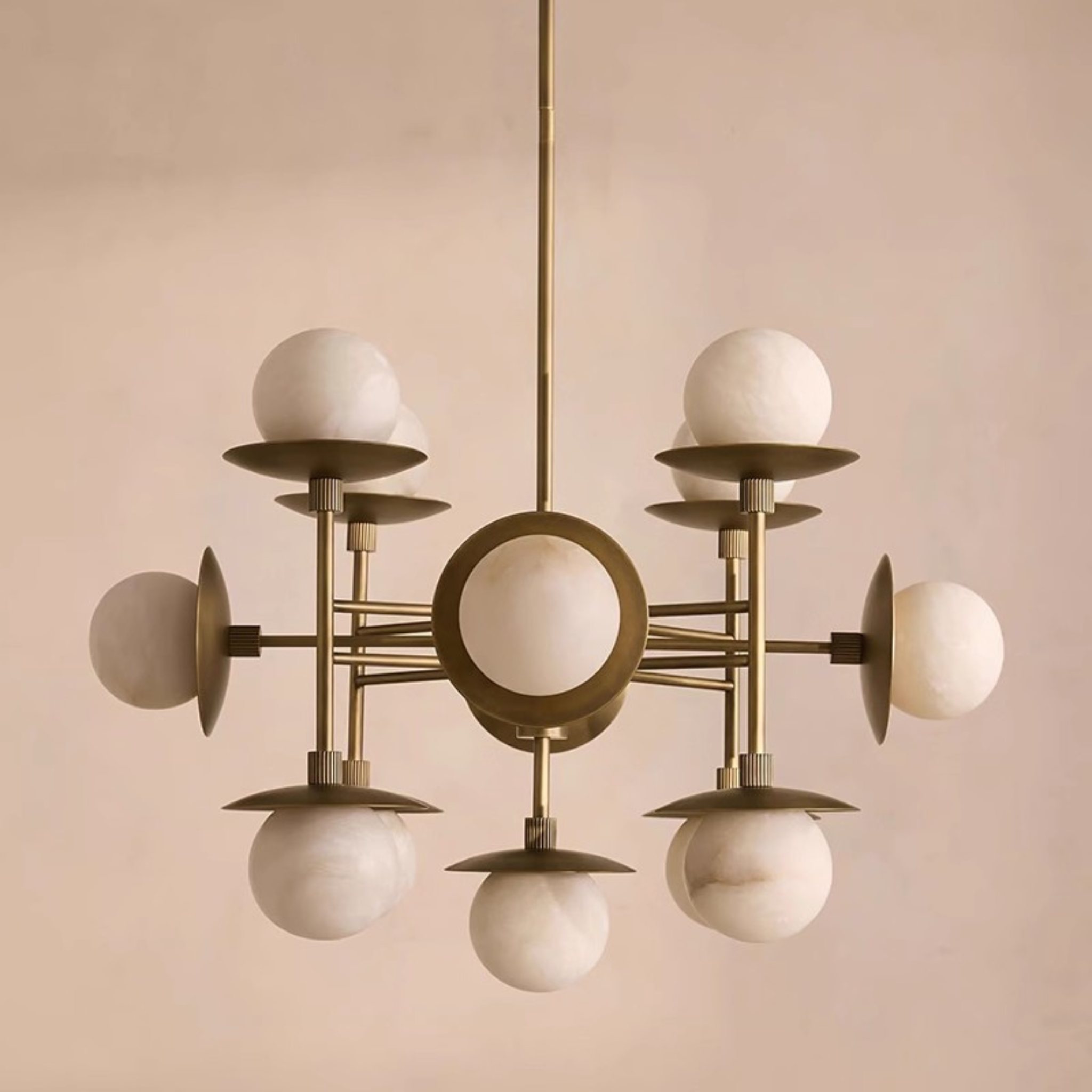 Marble Globe Chandelier 13 Lights with Brass Frame, Chandeliers, Marmora 13-Light Natural