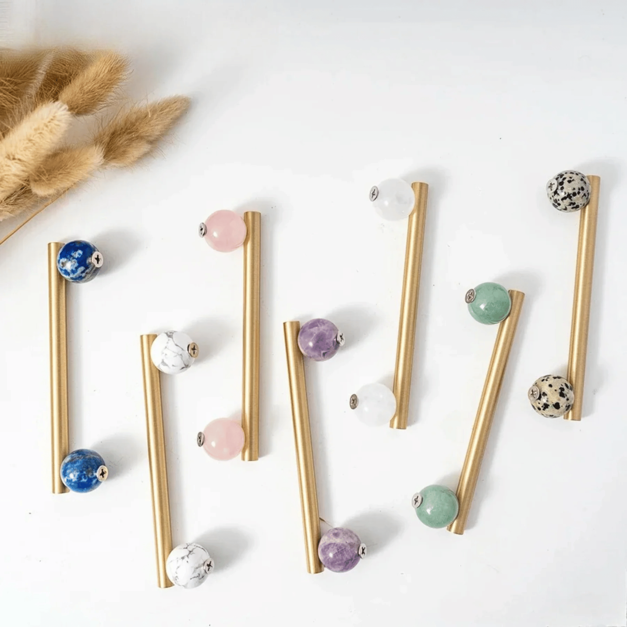 Nordic Marble Brass Drawer Pull Handle for Cabinets, Cabinet Knobs & Handles, Marva Satin