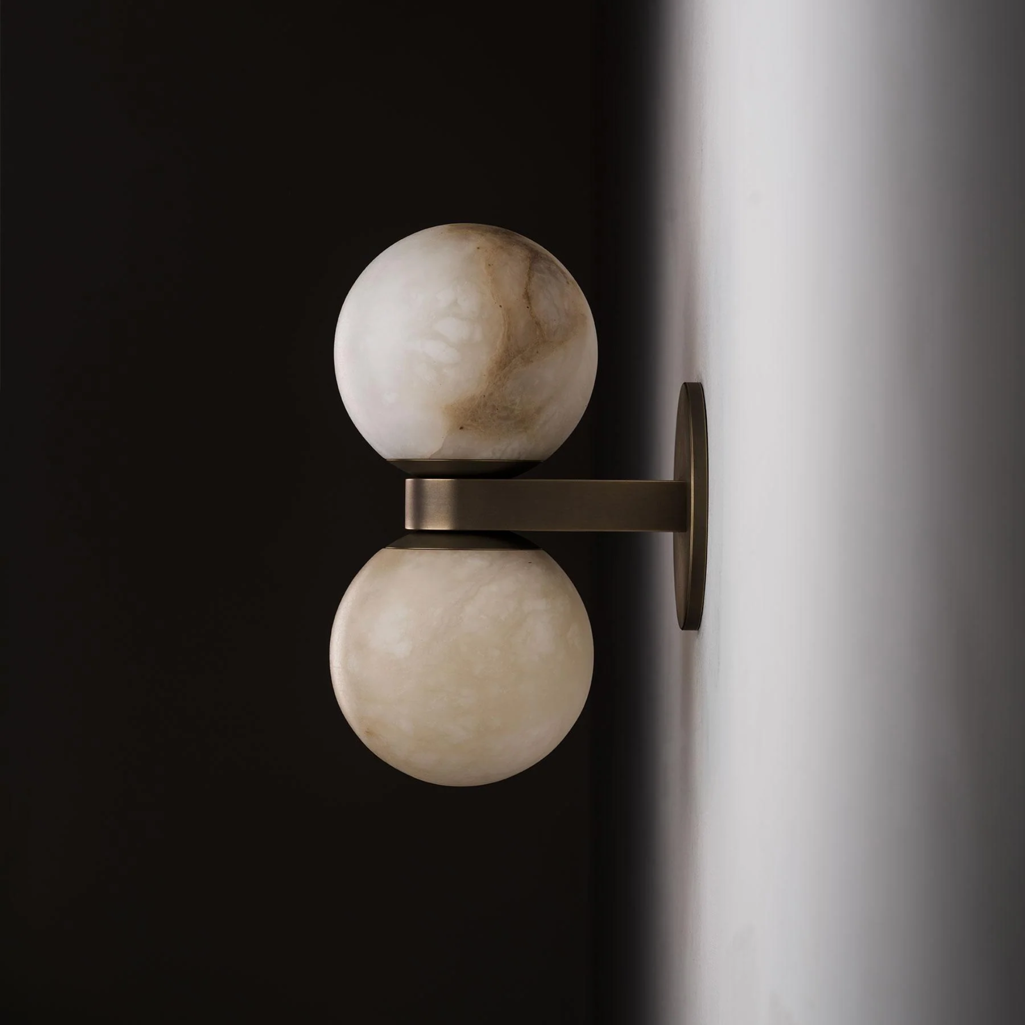 Marble Dual Globe Wall Lamp for Nordic Interiors, Light Fixtures, Marvei with Bronze