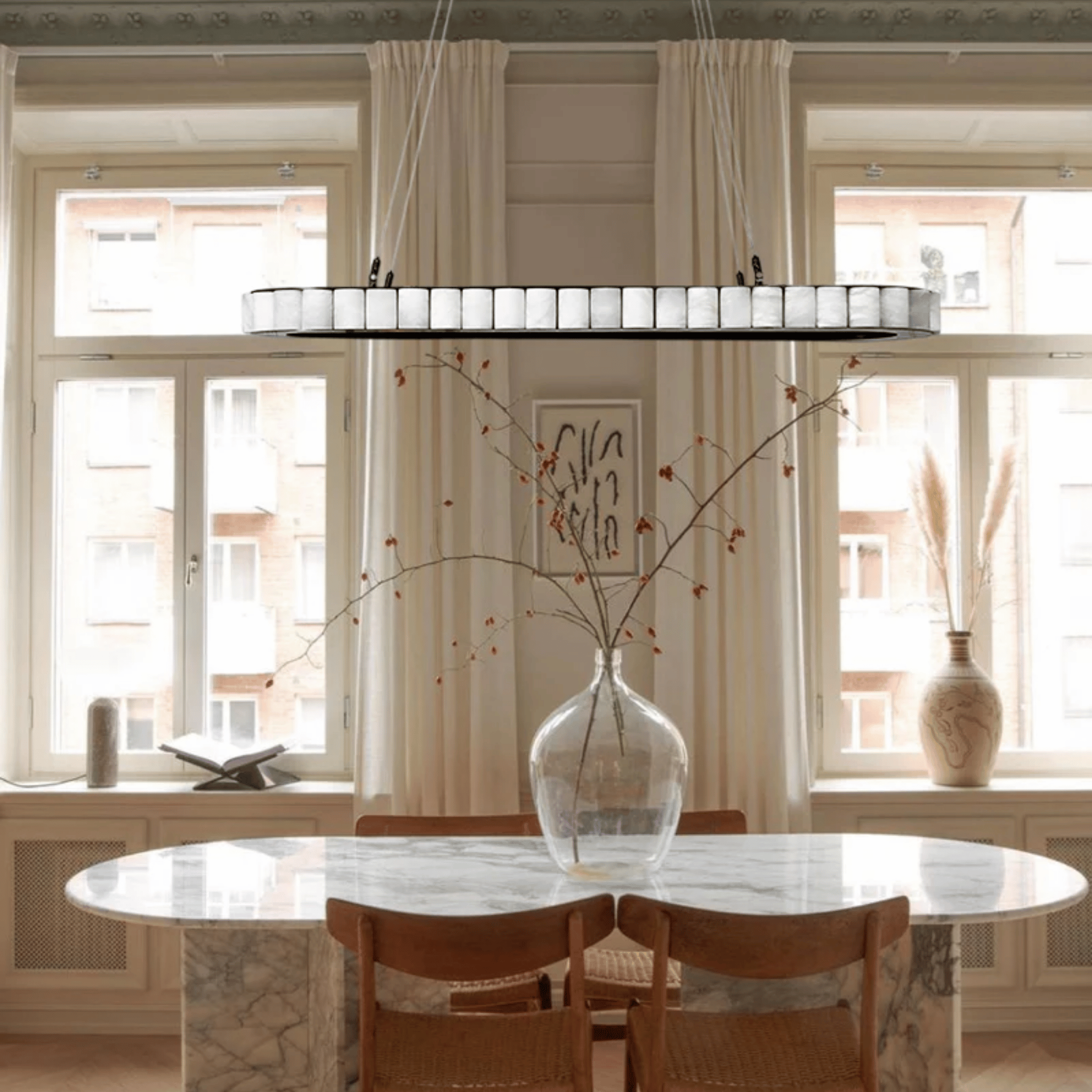 Marvei Oval Marble Pendant Light – Nordic LED Design, 59’’ / Warm light, Ceiling Fixtures, for Dining