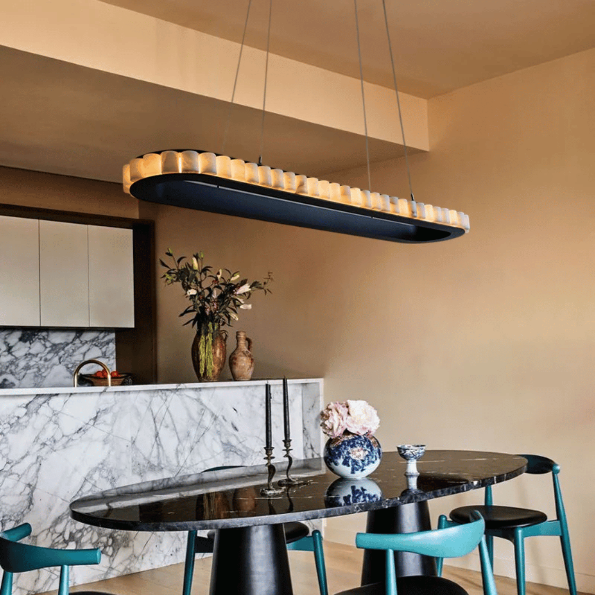 Marvei Oval Marble Pendant Light – Nordic LED Design, Ceiling Fixtures, for Dining