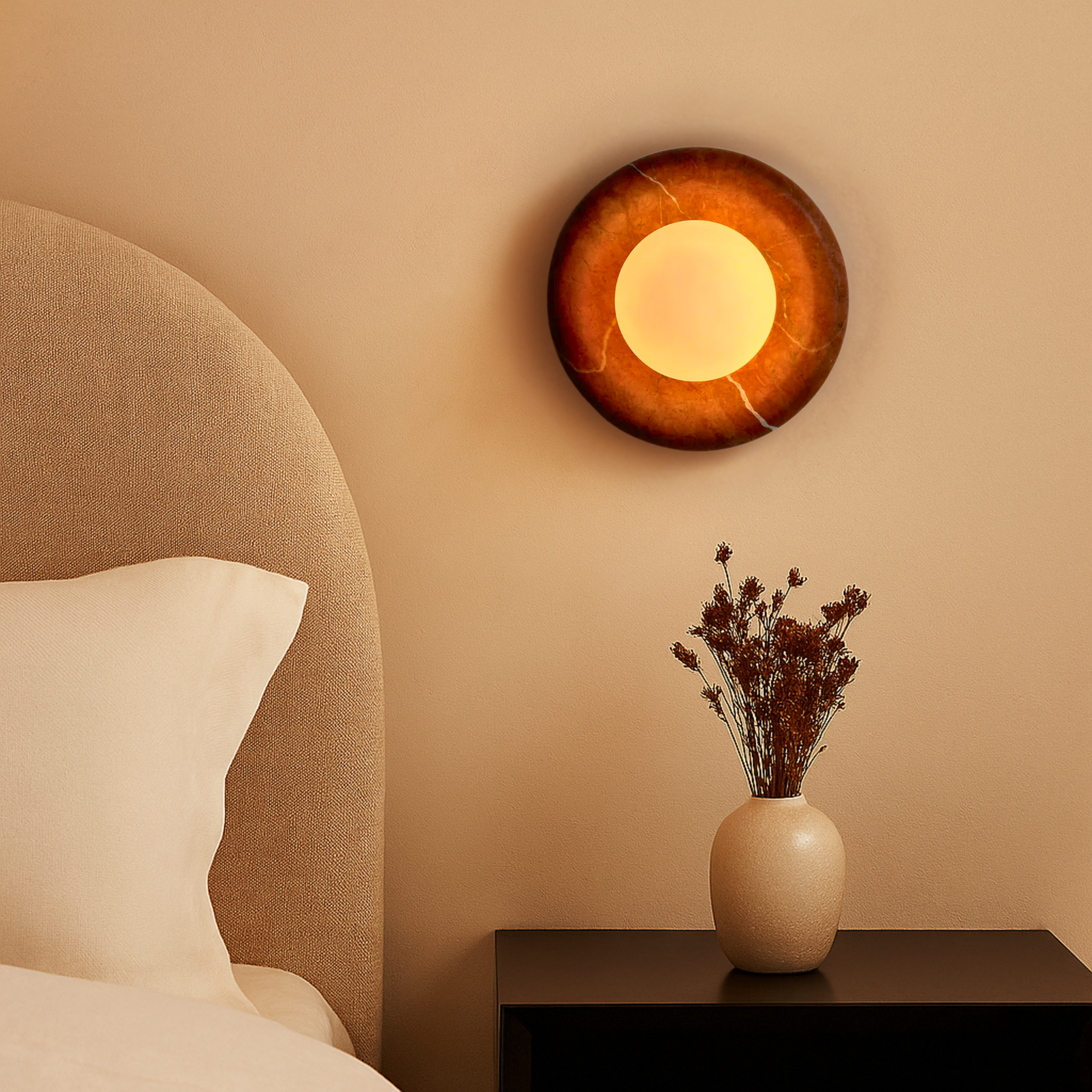 Red Natural Marble Wall Sconce Luxury Bedroom Light, Fixtures, Marvei Modern