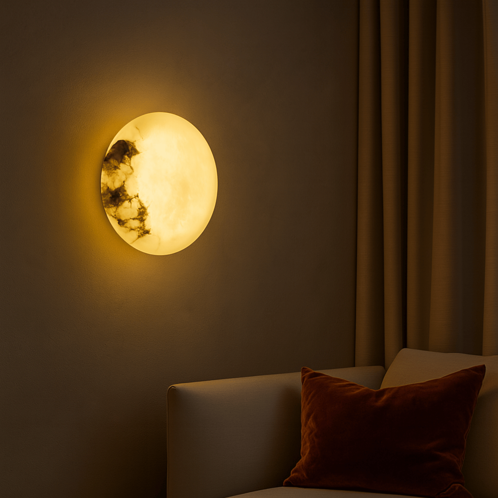 Marble Wall Sconce Natural Stone Warm Glow by Skonne, Light Fixtures, Marveld Copper Base