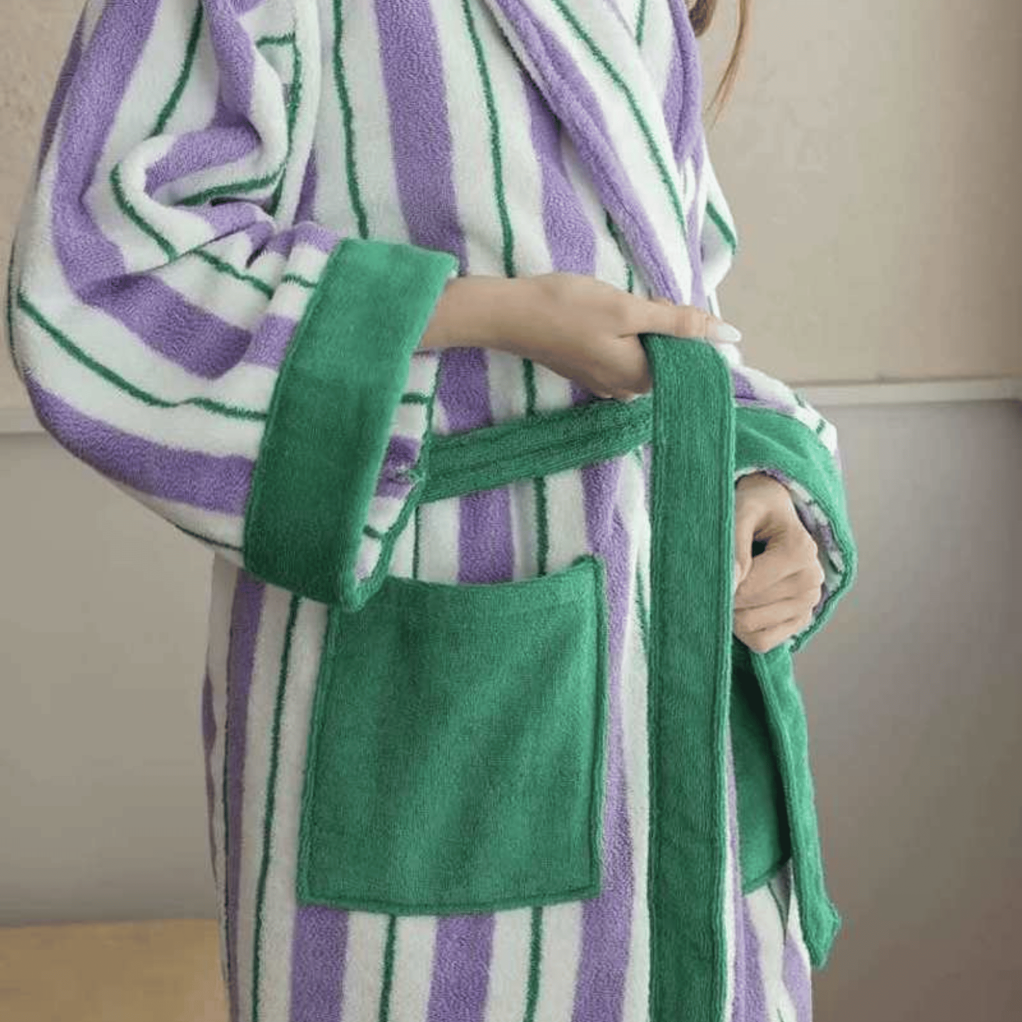 Mjuka Luxury Organic Cotton Bathrobe for Hotel Spa, Green & Purple, Robes, Jacquard