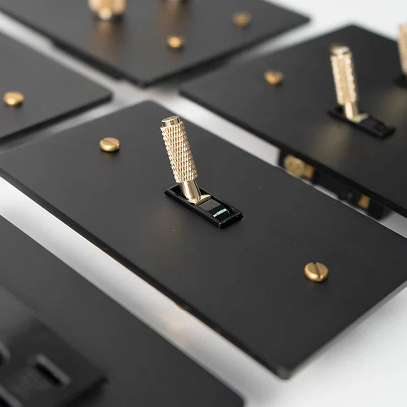 Black Brass Toggle Switch Panel Modern Home Design, Single-Pole Switches, Mörkur Matte Panels