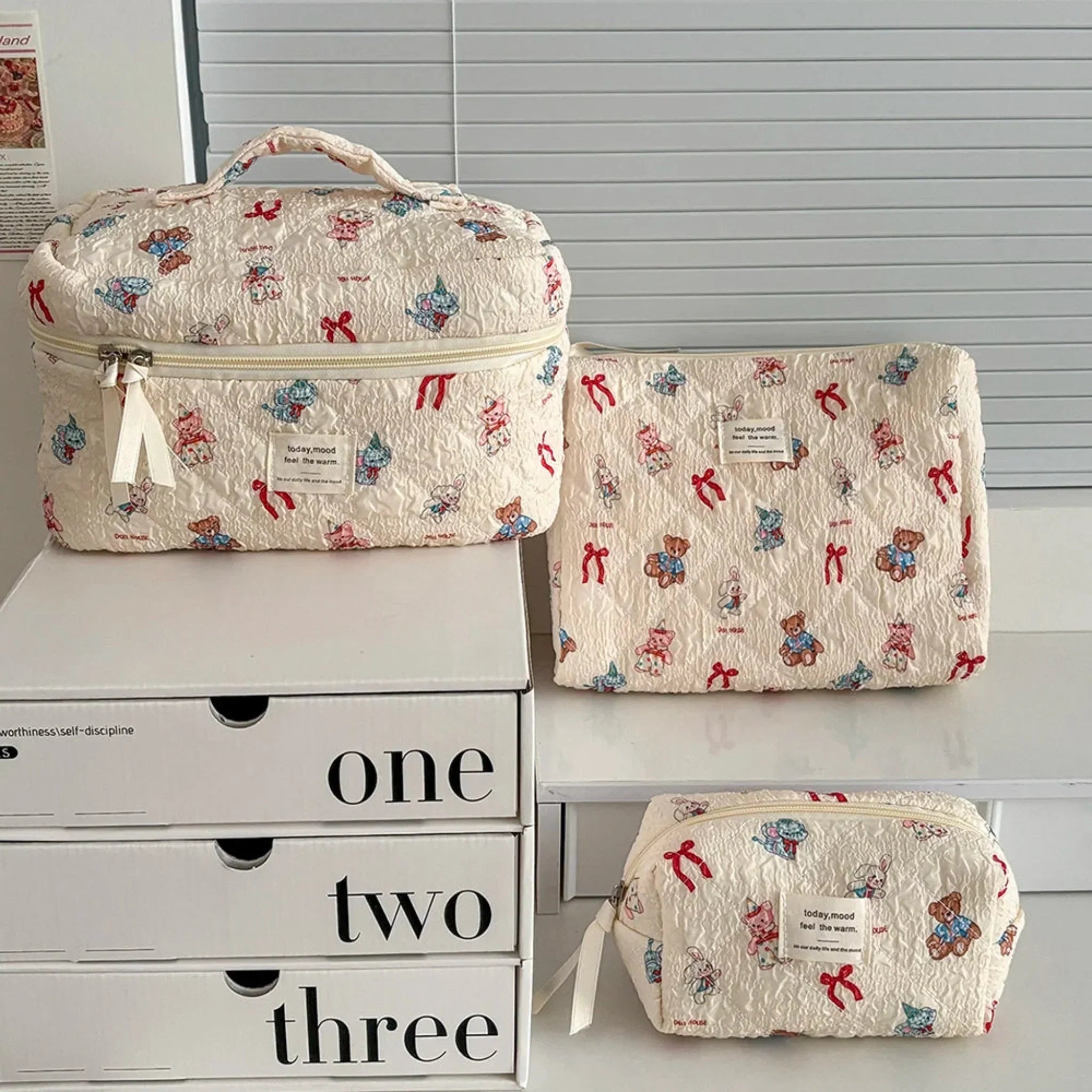 Kawaii Cartoon Makeup Bag Set 3-Piece Quilted, Bags, Mysa Cosmetic