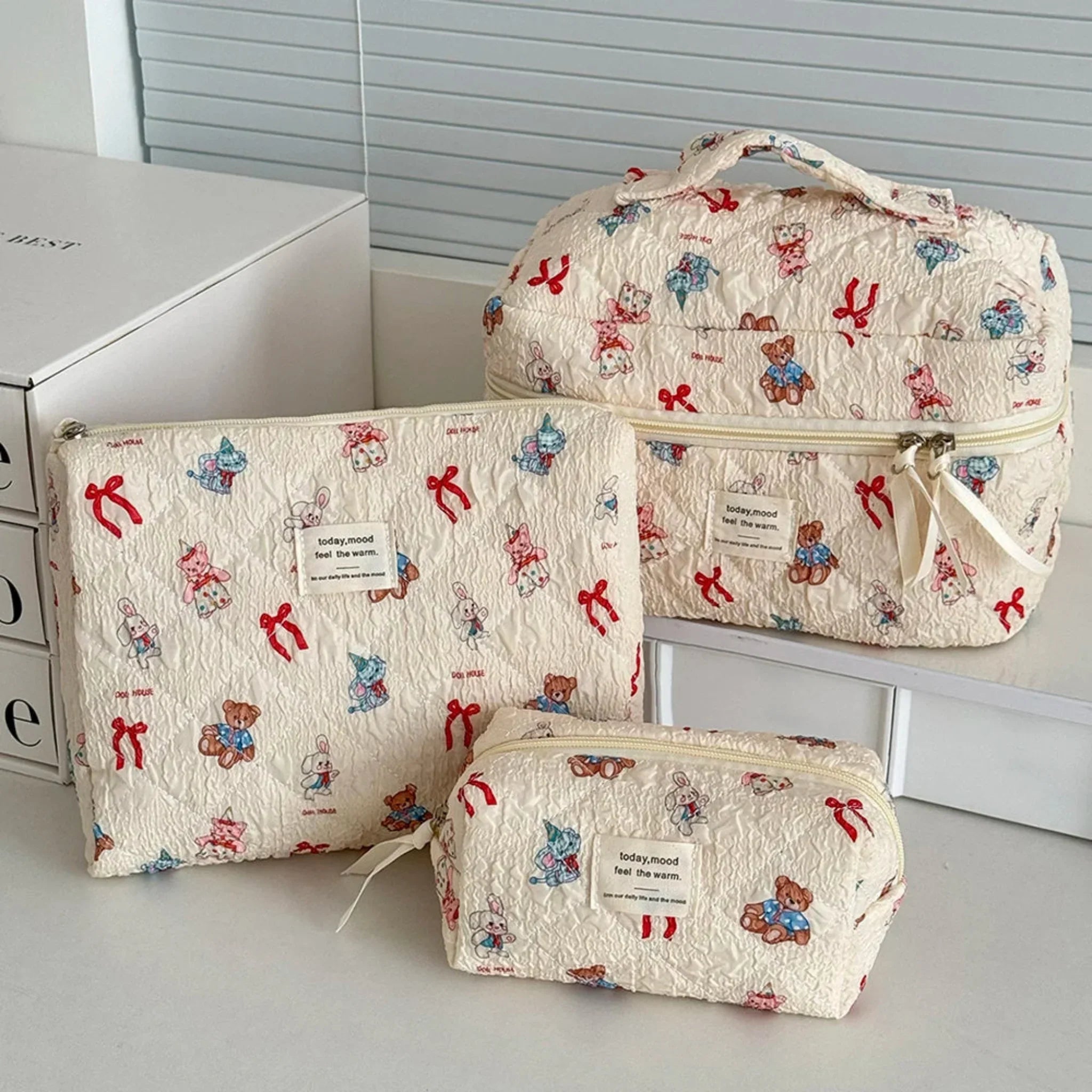 Kawaii Cartoon Makeup Bag Set 3-Piece Quilted, Bags, Mysa Cosmetic