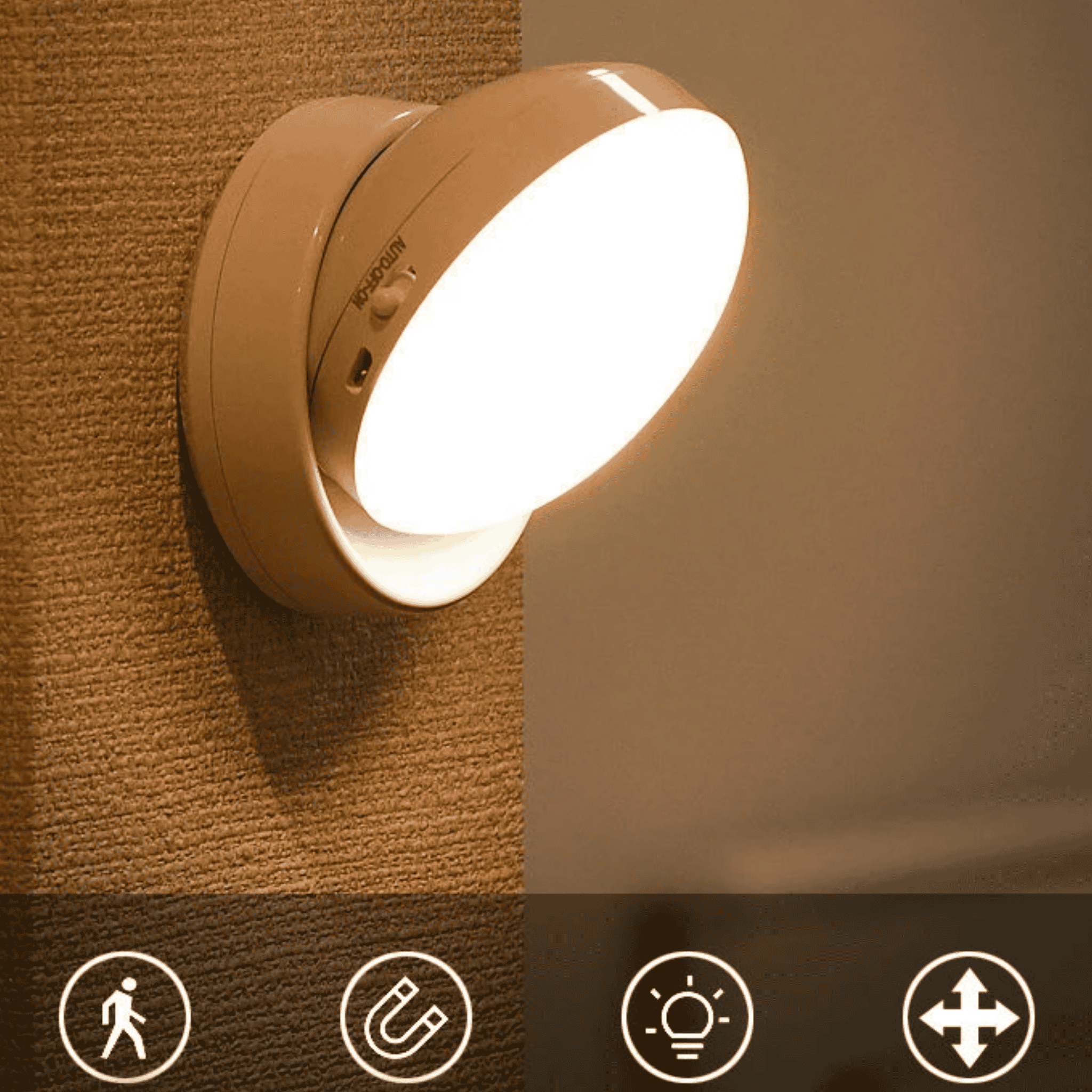 LED Motion Sensor Night Light – Wireless Warm Glow, Wall Fixtures, Nattglo