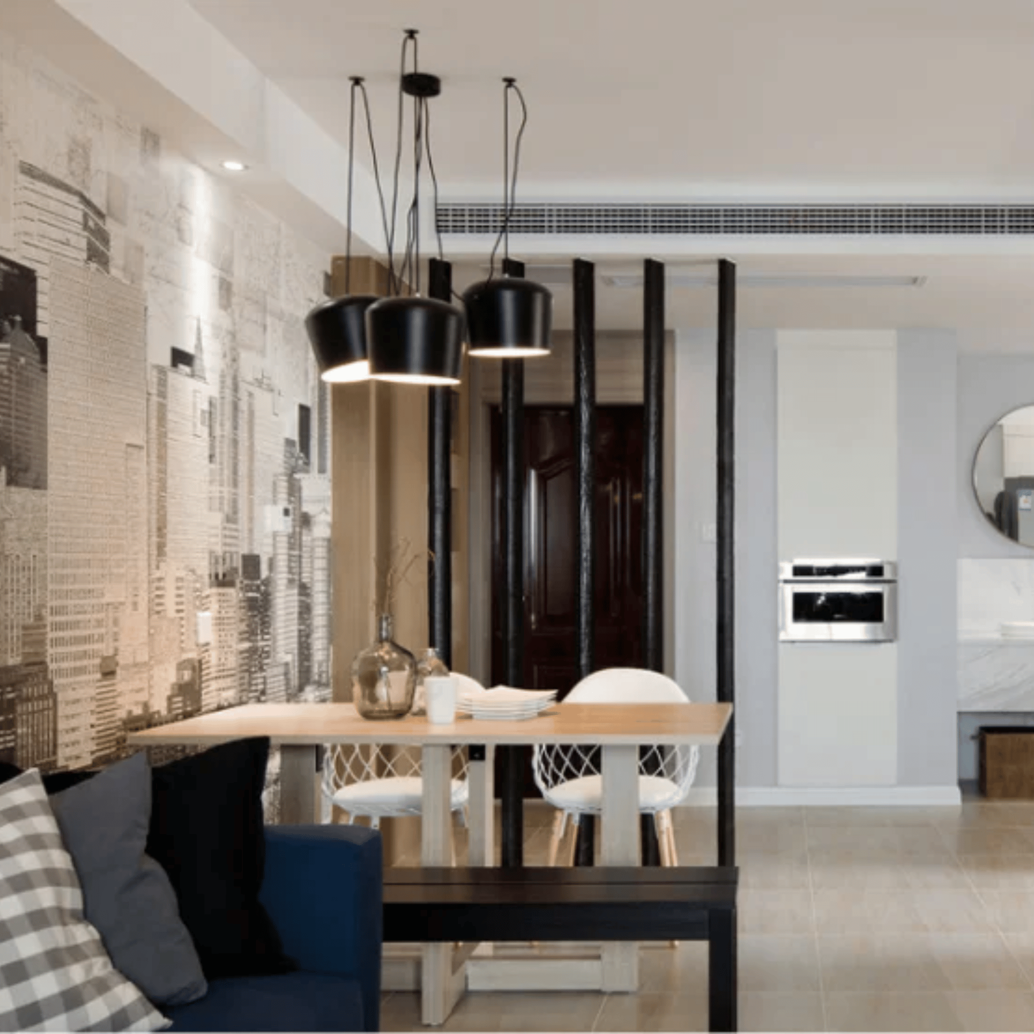 Nattvik Black Aluminum Drum Pendant Light for Dining, 2 head, Ceiling Fixtures, Multi-Head