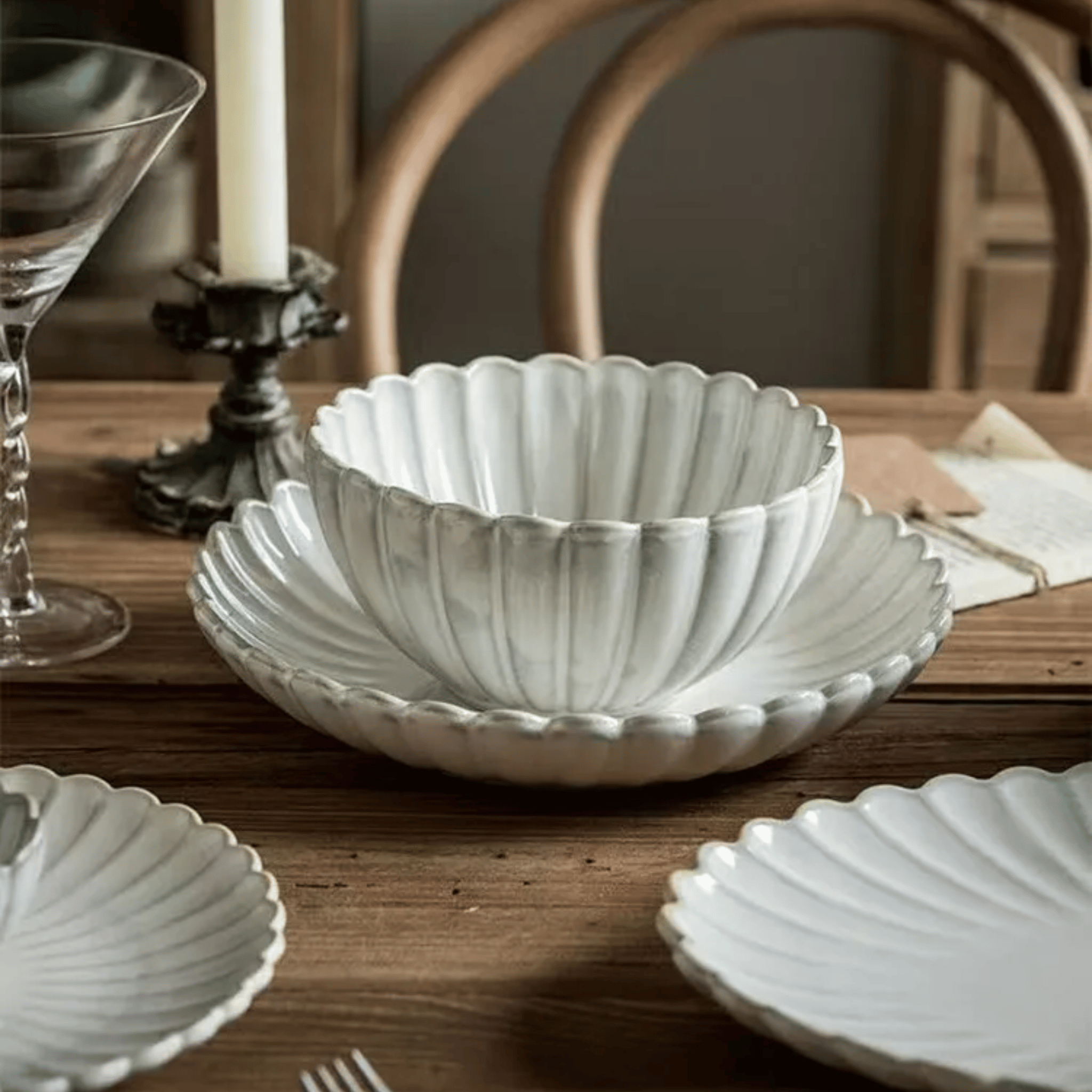 Blomra Fluted Ceramic Dinnerware Set - 4 to 8 pcs, Sets, Nordic Matte Glaze Finish