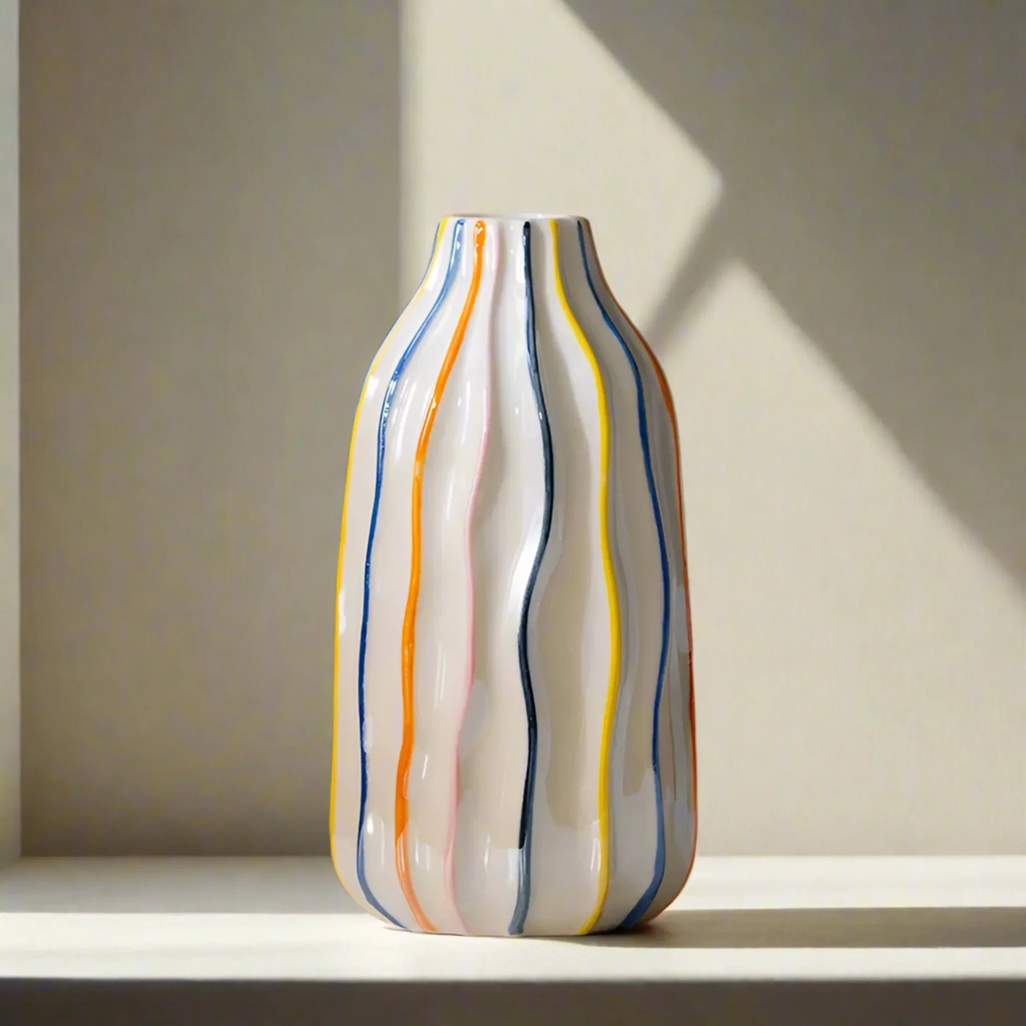 Randal Colorful Ceramic Vase — Nordic Stripe Design, Medium, Vases, Multicolor Striped Decor
