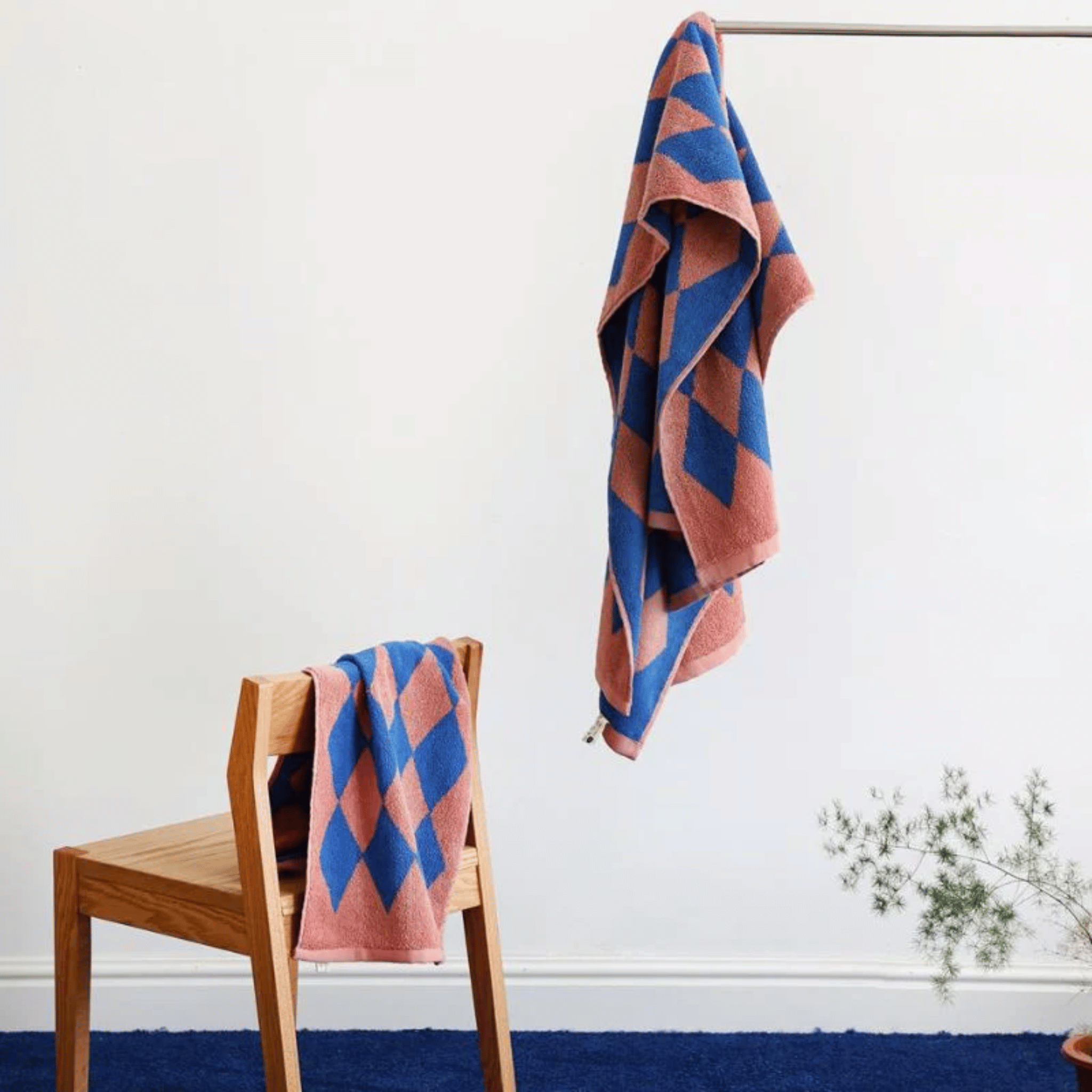 Soft Blue Diamond Cotton Towel — Retro Nordic Style, Bath, Towels, Randvik 100%