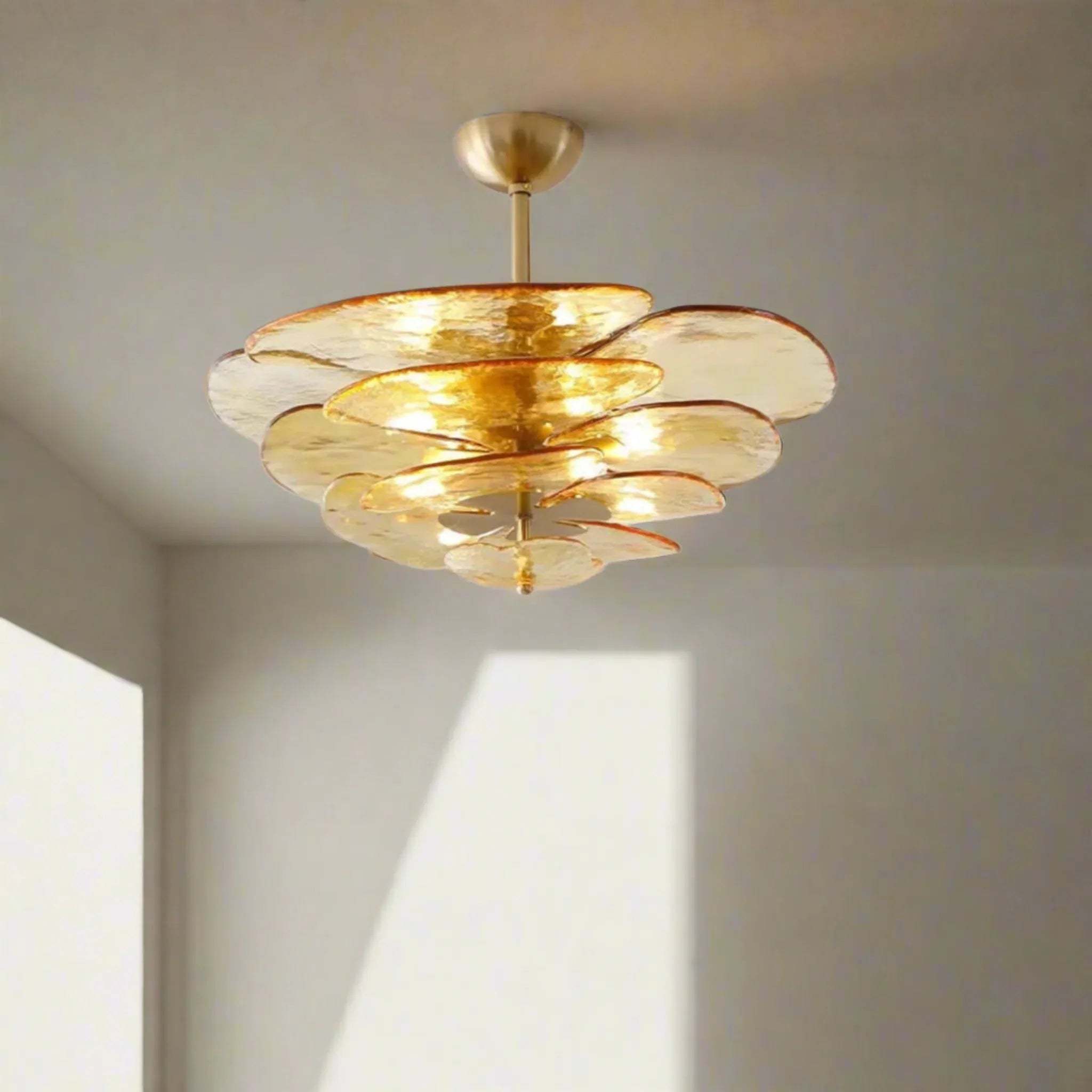 Amber Stained Glass Chandelier — Warm Nordic Glow, Ceiling Light Fixtures, Ravglo Handcrafted