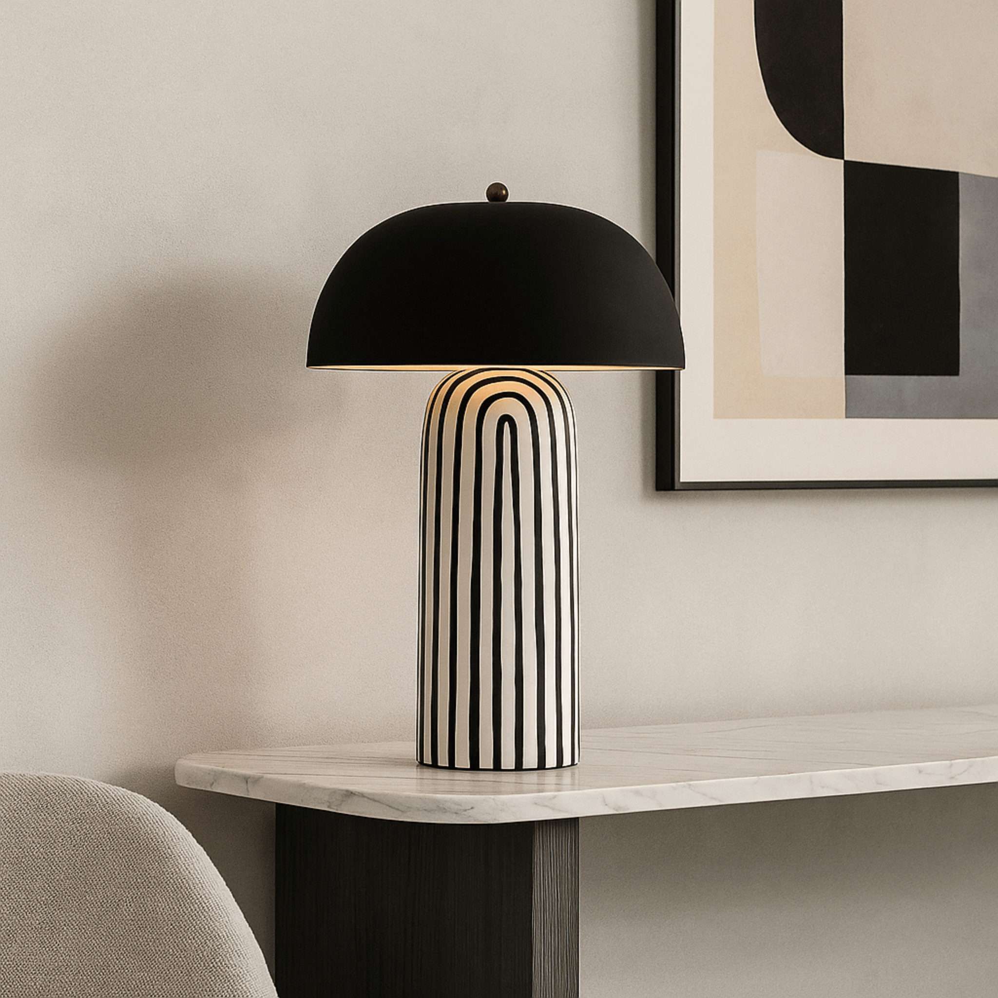 Nordic Striped Ceramic Table Lamp Warm Ambient Glow, Lamps, Remsa Design